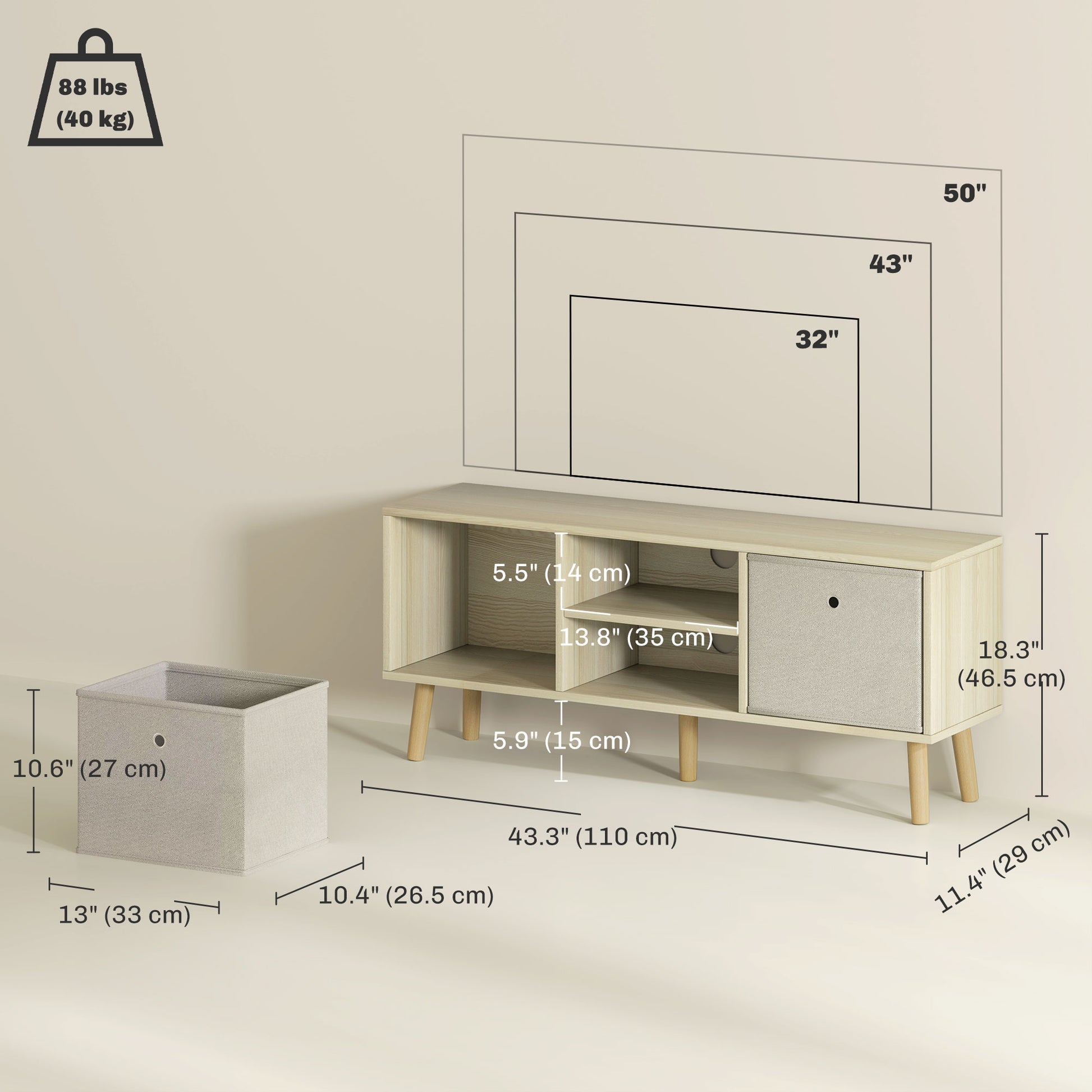 Modern TV Stand Cabinet with Foldable Drawers and Shelves for Living Room, Bedroom, Natural-Home Furnishings > Living Room Furniture > TV¬†Stands-DECOROLALA