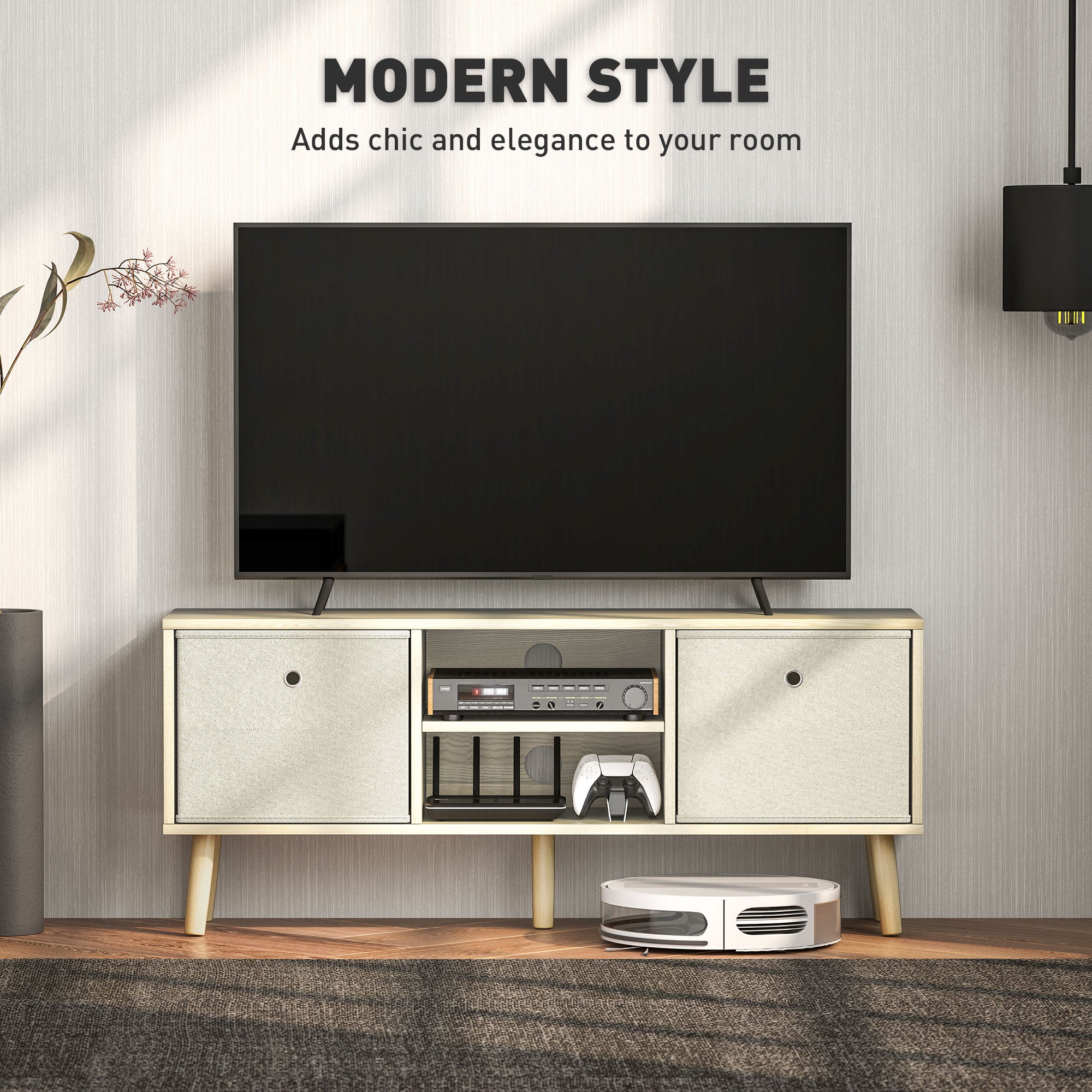 Modern TV Stand Cabinet with Foldable Drawers and Shelves for Living Room, Bedroom, Natural-Home Furnishings > Living Room Furniture > TV¬†Stands-DECOROLALA