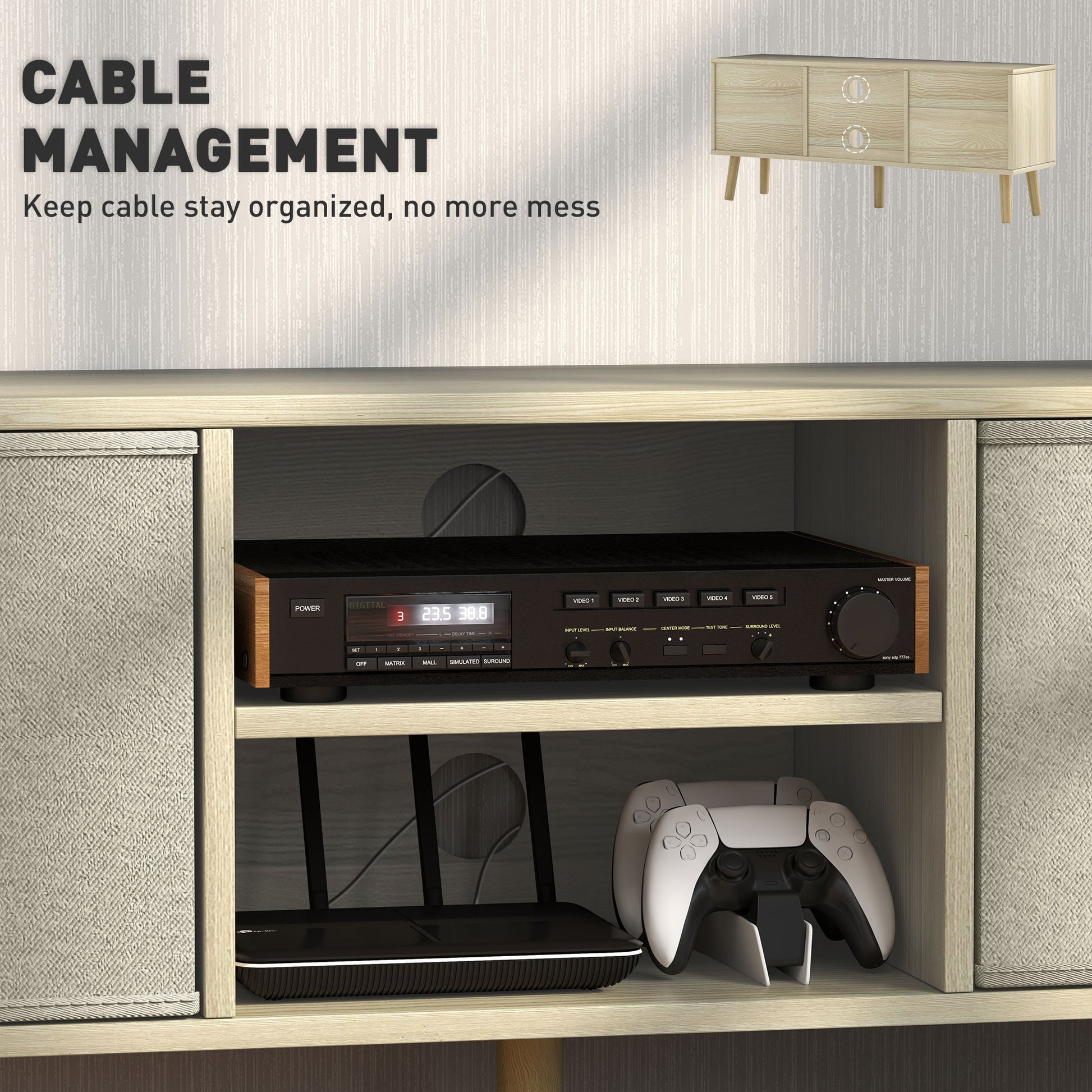 Modern TV Stand Cabinet with Foldable Drawers and Shelves for Living Room, Bedroom, Natural-Home Furnishings > Living Room Furniture > TV¬†Stands-DECOROLALA