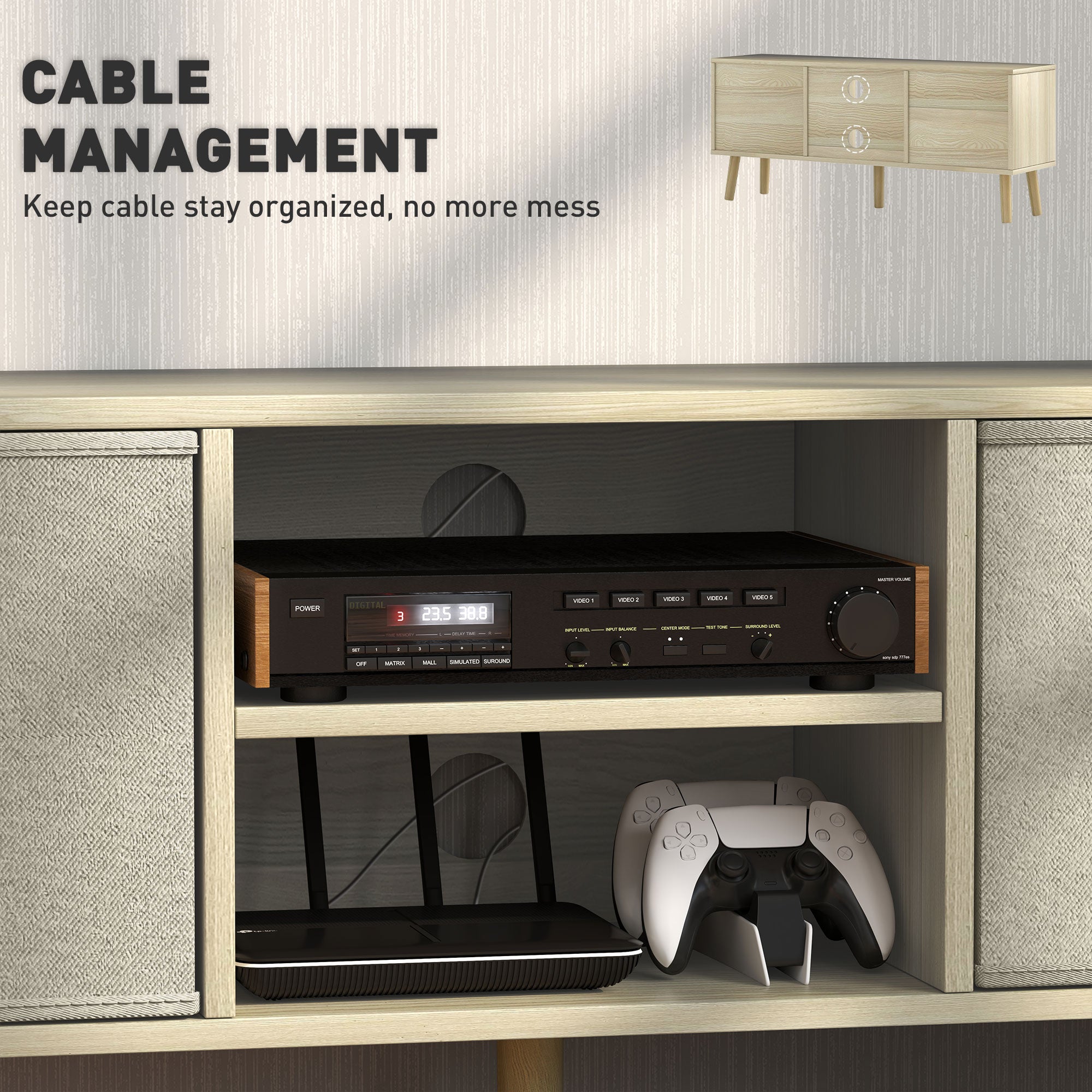 Modern TV Stand Cabinet with Foldable Drawers and Shelves for Living Room, Bedroom, Natural-Home Furnishings > Living Room Furniture > TV¬†Stands-DECOROLALA