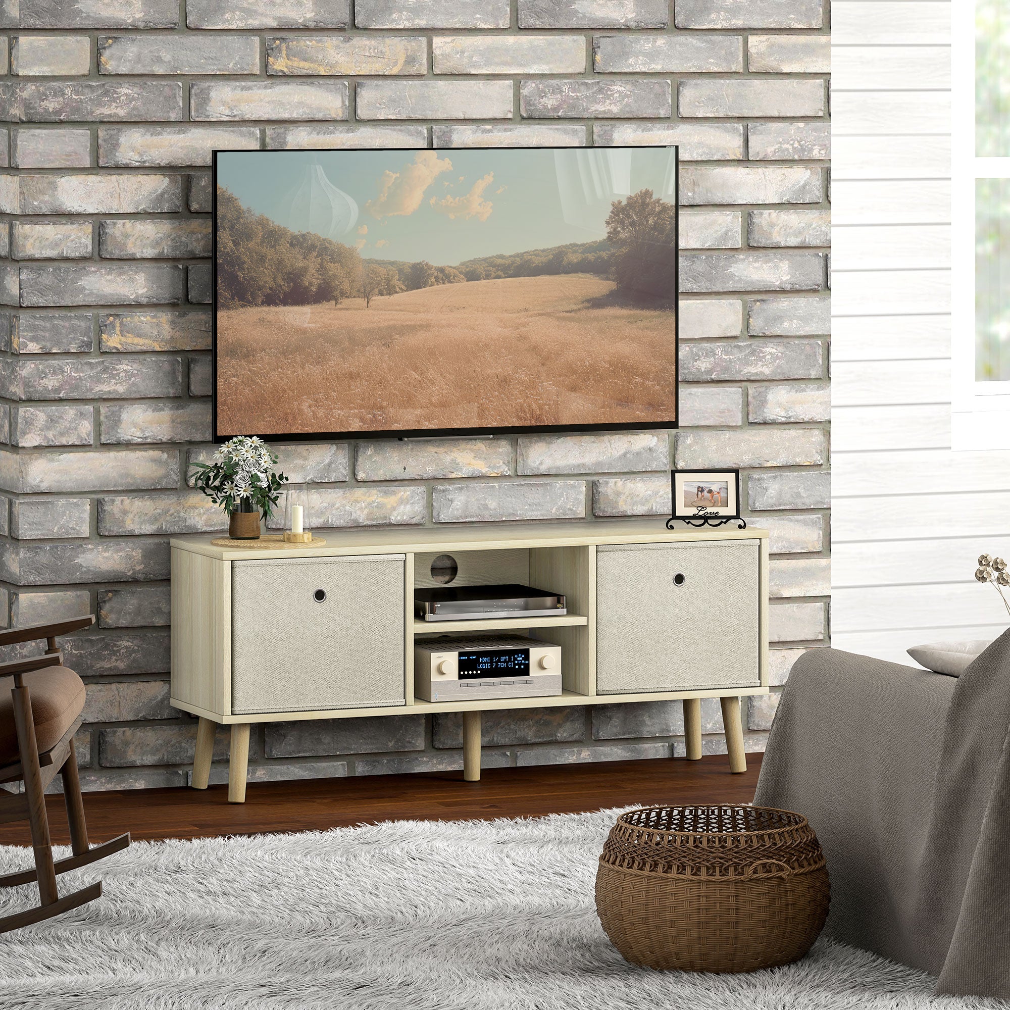 Modern TV Stand Cabinet with Foldable Drawers and Shelves for Living Room, Bedroom, Natural-Home Furnishings > Living Room Furniture > TV¬†Stands-DECOROLALA
