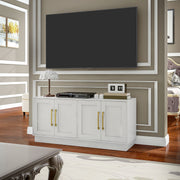 Modern TV Stand, White, 4 Hinged Doors, 2 Shelves, 4 Cable Holes, 50-55" TV-DECOROLALA