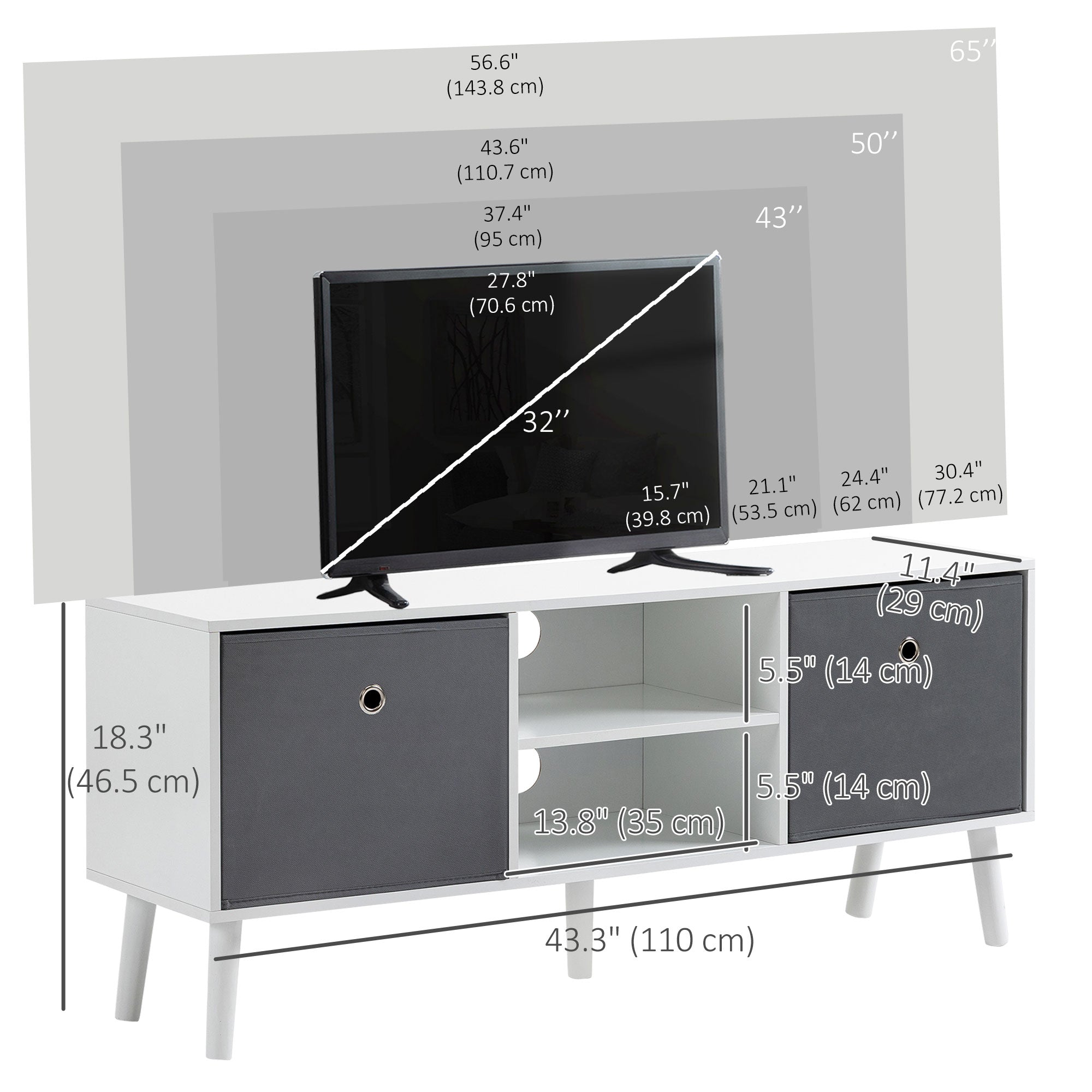 Modern TV Stand for 50" TV - White and Grey 43"-Home Furnishings > Living Room Furniture > TV¬†Stands-DECOROLALA