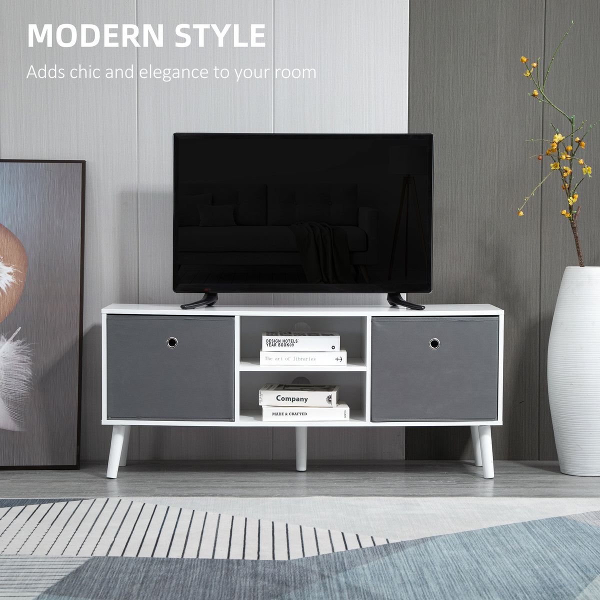 Modern TV Stand for 50" TV - White and Grey 43"-Home Furnishings > Living Room Furniture > TV¬†Stands-DECOROLALA
