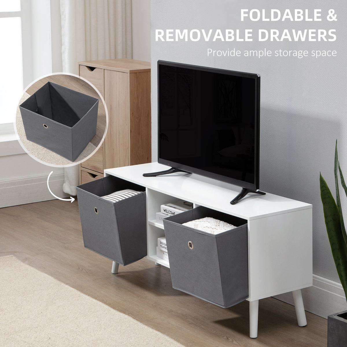 Modern TV Stand for 50" TV - White and Grey 43"-Home Furnishings > Living Room Furniture > TV¬†Stands-DECOROLALA