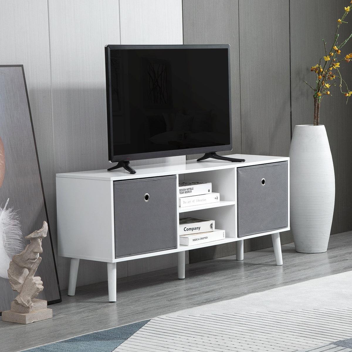 Modern TV Stand for 50" TV - White and Grey 43"-Home Furnishings > Living Room Furniture > TV¬†Stands-DECOROLALA