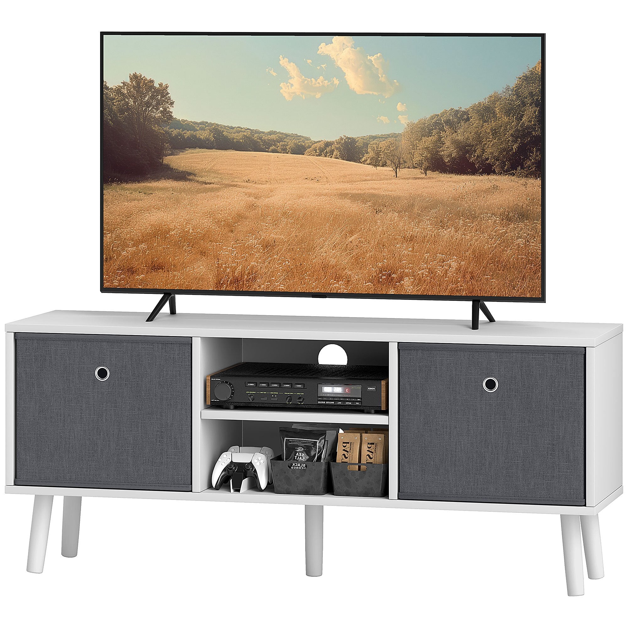 Modern TV Stand for 50" TV - White and Grey 43"-Home Furnishings > Living Room Furniture > TV¬†Stands-DECOROLALA