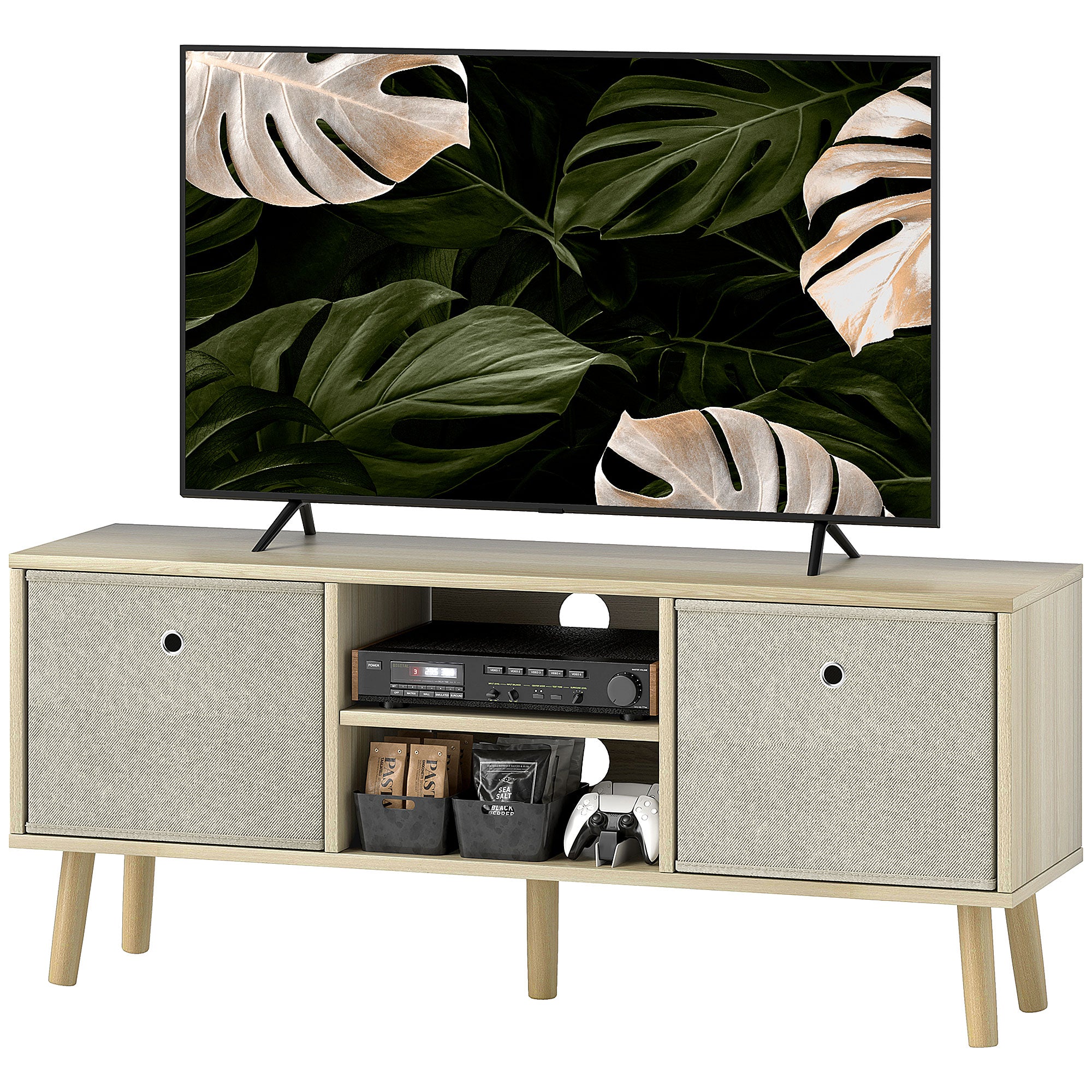 Modern TV Stand for 50" TV with Fabric Drawers - Natural-Home Furnishings > Living Room Furniture > TV¬†Stands-DECOROLALA