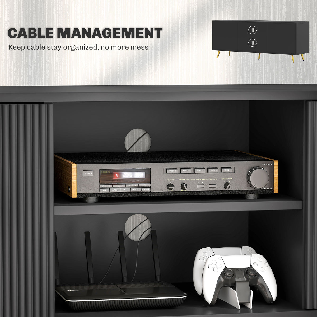 Modern TV Stand for 55 Inch TV - Black Fluted Cabinet-TV Stands-DECOROLALA