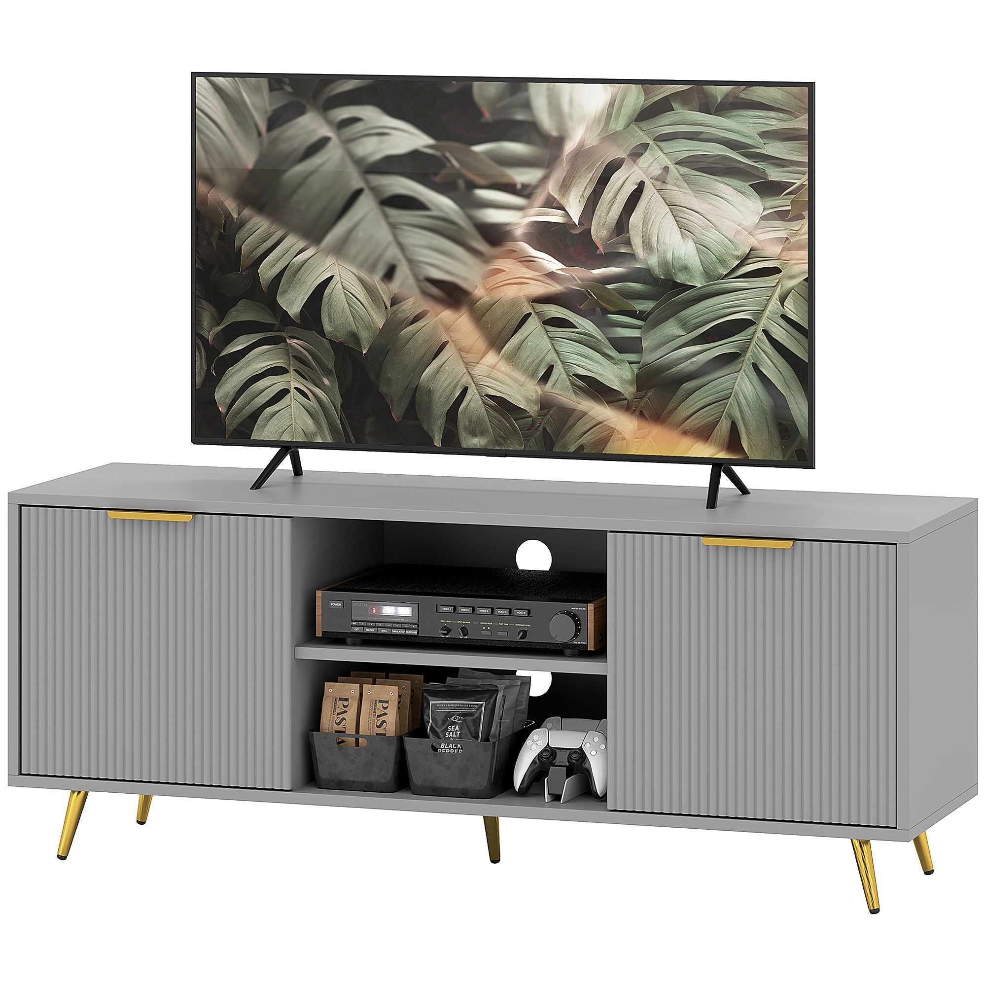Modern TV Stand for 55 Inch TV - Grey Fluted Cabinet-Home Furnishings > Living Room Furniture > TV¬†Stands-DECOROLALA