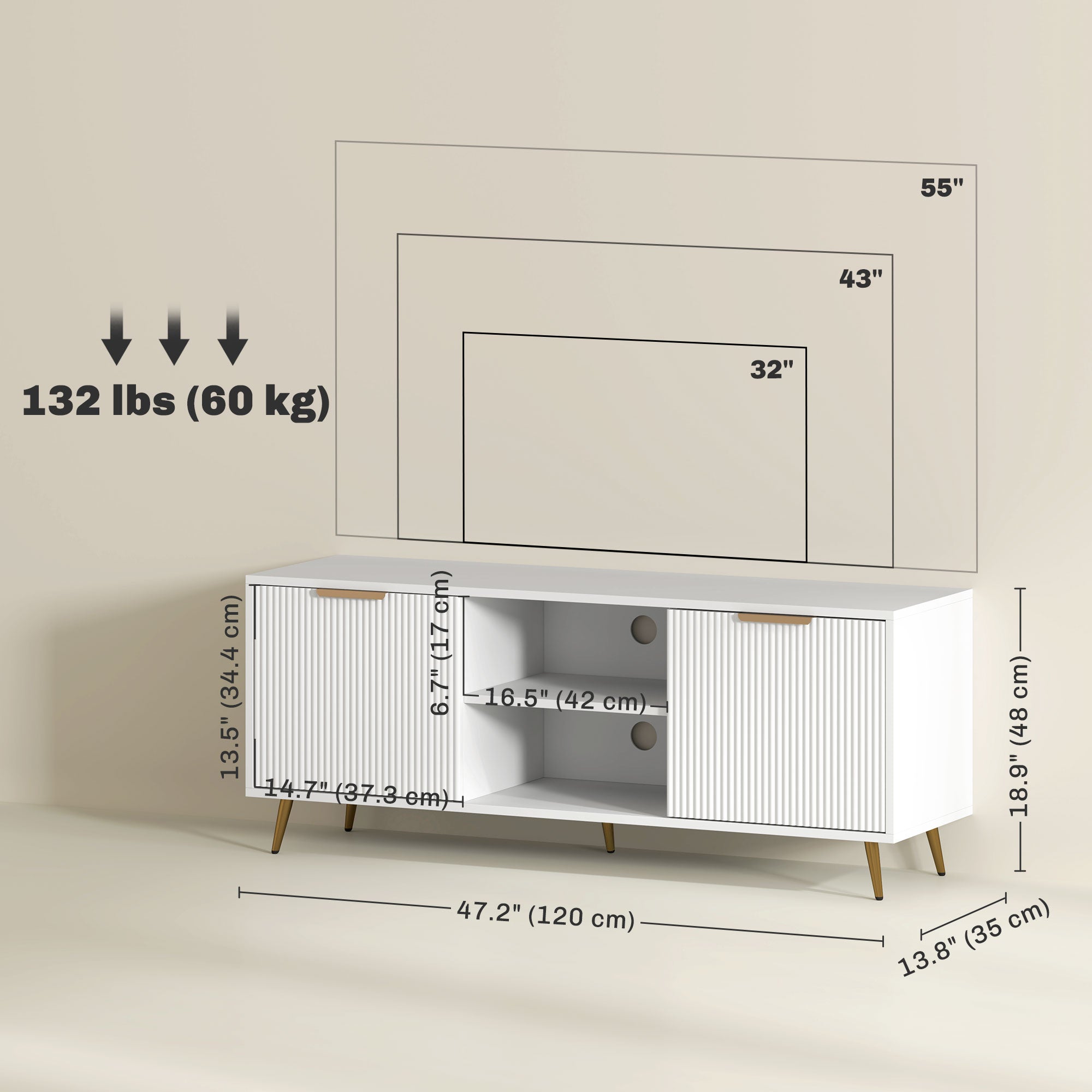 Modern TV Stand for 55 Inch TV - White 47" with Storage-Home Furnishings > Living Room Furniture > TV¬†Stands-DECOROLALA