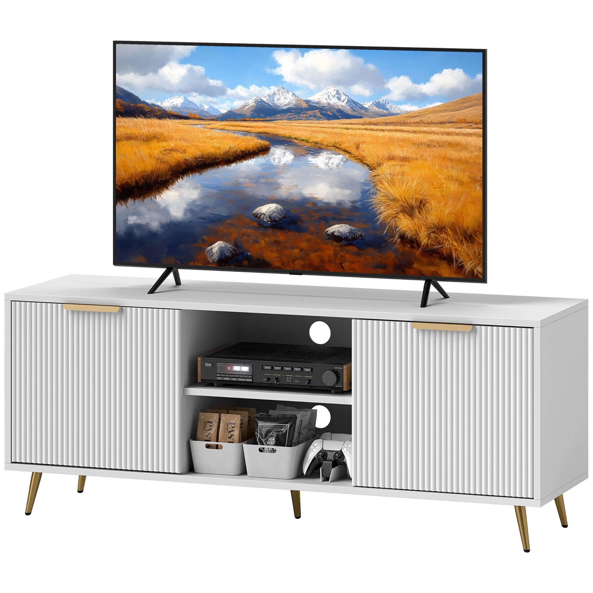 Modern TV Stand for 55 Inch TV - White 47" with Storage-Home Furnishings > Living Room Furniture > TV¬†Stands-DECOROLALA