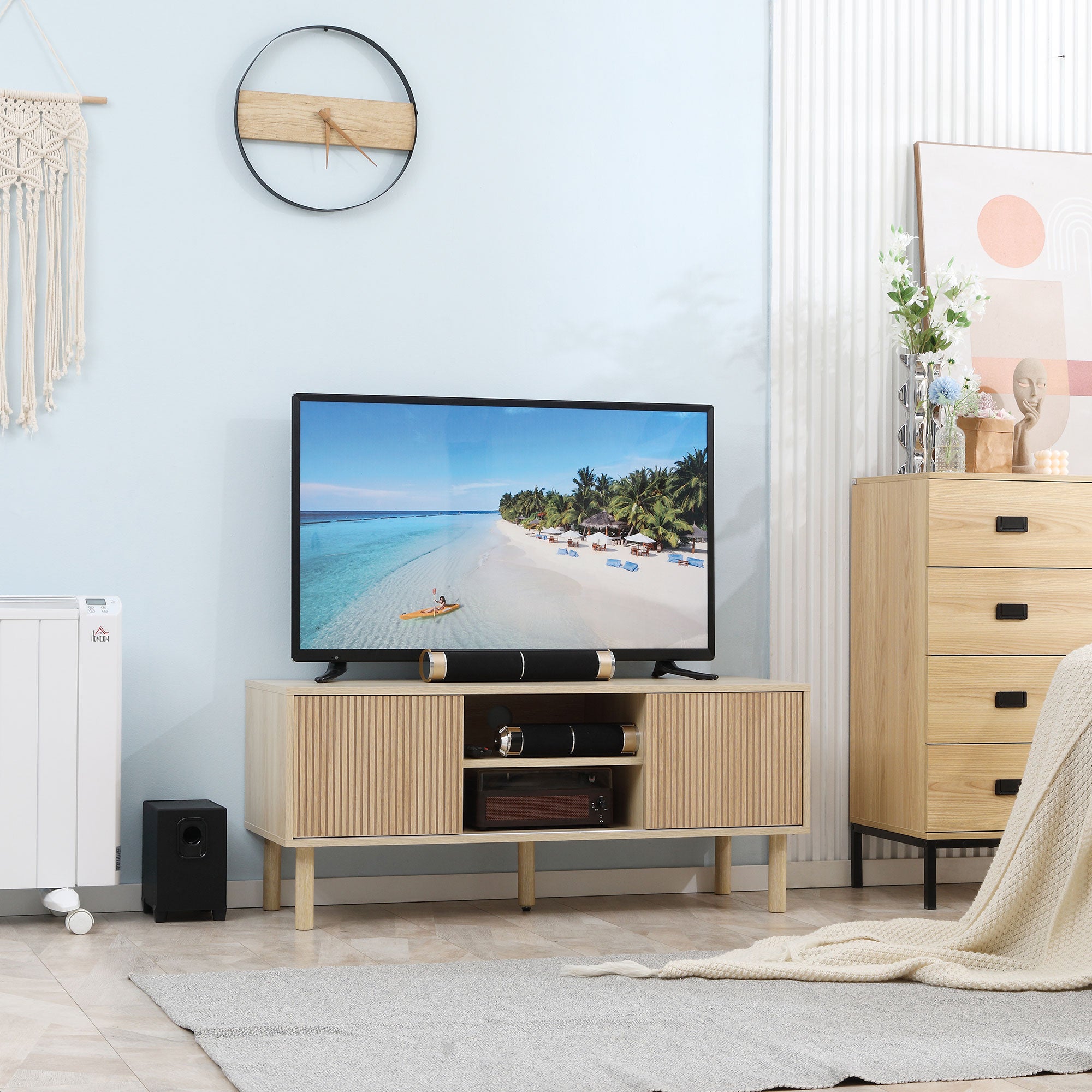 Modern TV Stand for TVs up to 50", TV Cabinet with Storage Shelves for Living Room, Natural-Home Furnishings > Living Room Furniture > TV¬†Stands-DECOROLALA