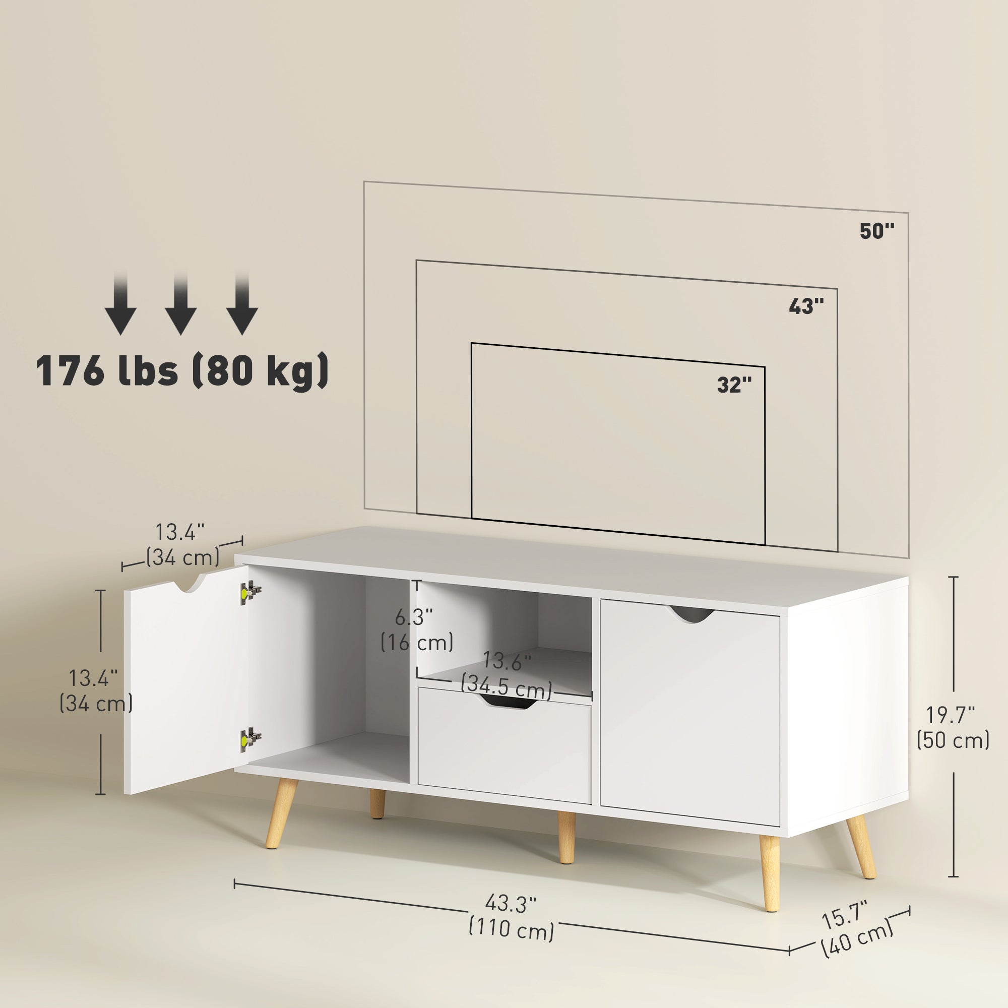 Modern TV Stand for TVs up to 50" - White 43" Wide-Home Furnishings > Living Room Furniture > TV¬†Stands-DECOROLALA