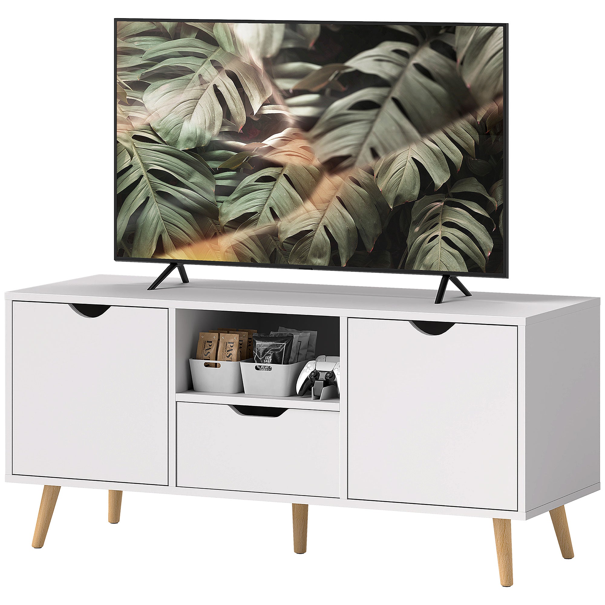 Modern TV Stand for TVs up to 50" - White 43" Wide-Home Furnishings > Living Room Furniture > TV¬†Stands-DECOROLALA