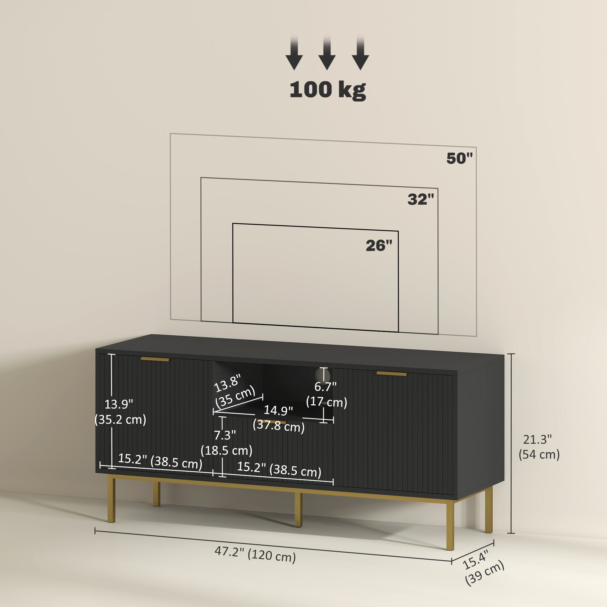 Modern TV Stand for TVs up to 50" with RGB LED Lights - Black-Home Furnishings > Living Room Furniture > TV¬†Stands-DECOROLALA