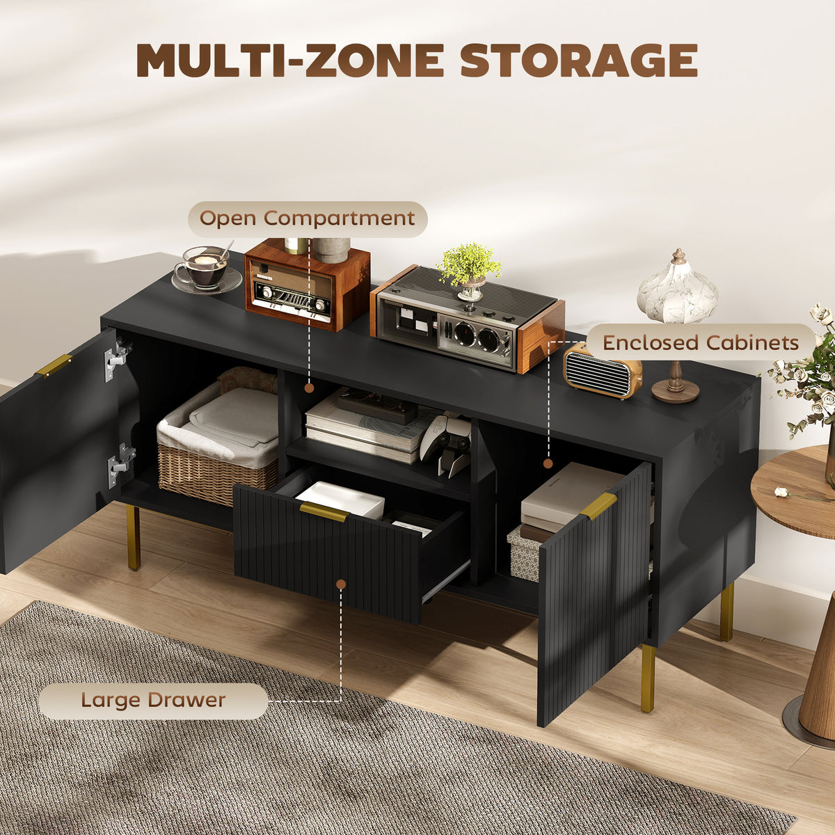 Modern TV Stand for TVs up to 50" with RGB LED Lights - Black-Home Furnishings > Living Room Furniture > TV¬†Stands-DECOROLALA