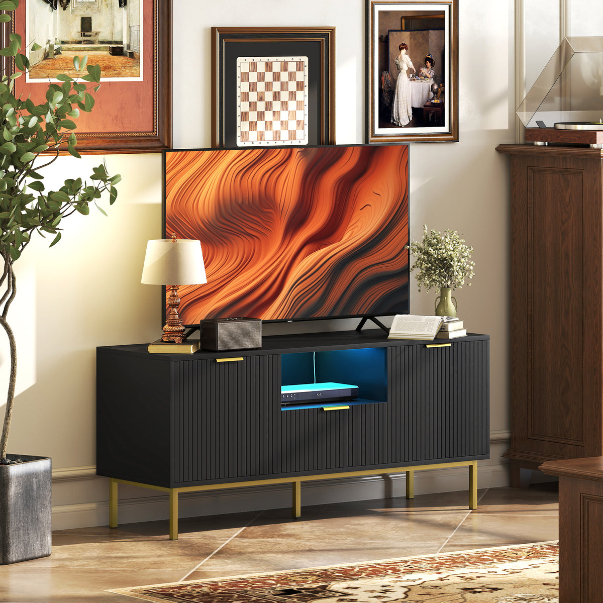 Modern TV Stand for TVs up to 50" with RGB LED Lights - Black-Home Furnishings > Living Room Furniture > TV¬†Stands-DECOROLALA