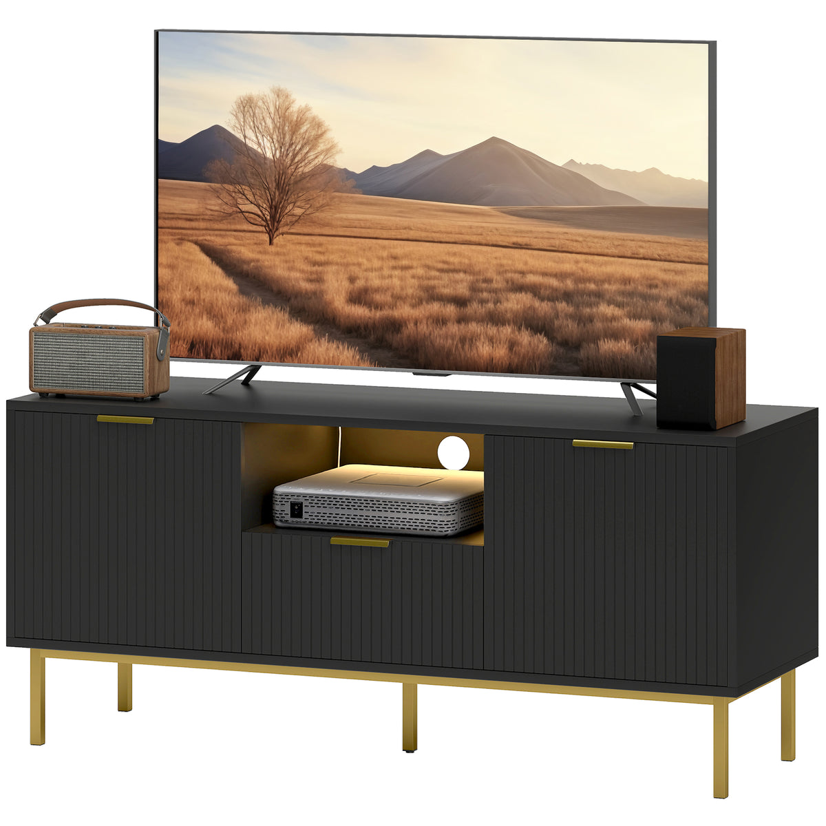 Modern TV Stand for TVs up to 50" with RGB LED Lights - Black-Home Furnishings > Living Room Furniture > TV¬†Stands-DECOROLALA