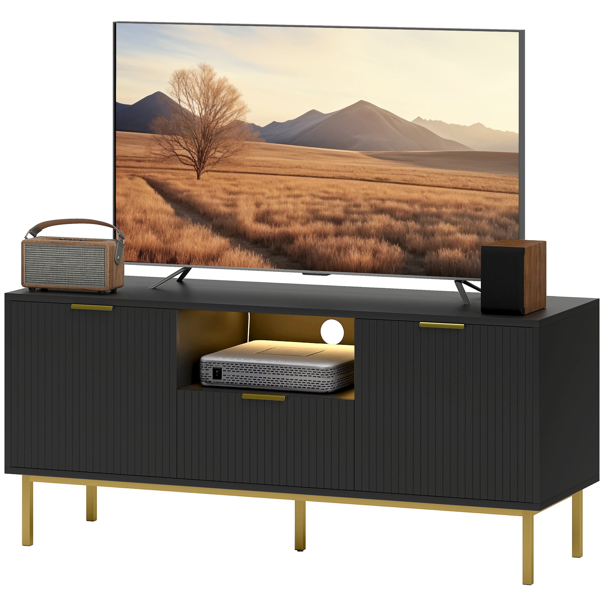 Modern TV Stand for TVs up to 50" with RGB LED Lights - Black-Home Furnishings > Living Room Furniture > TV¬†Stands-DECOROLALA