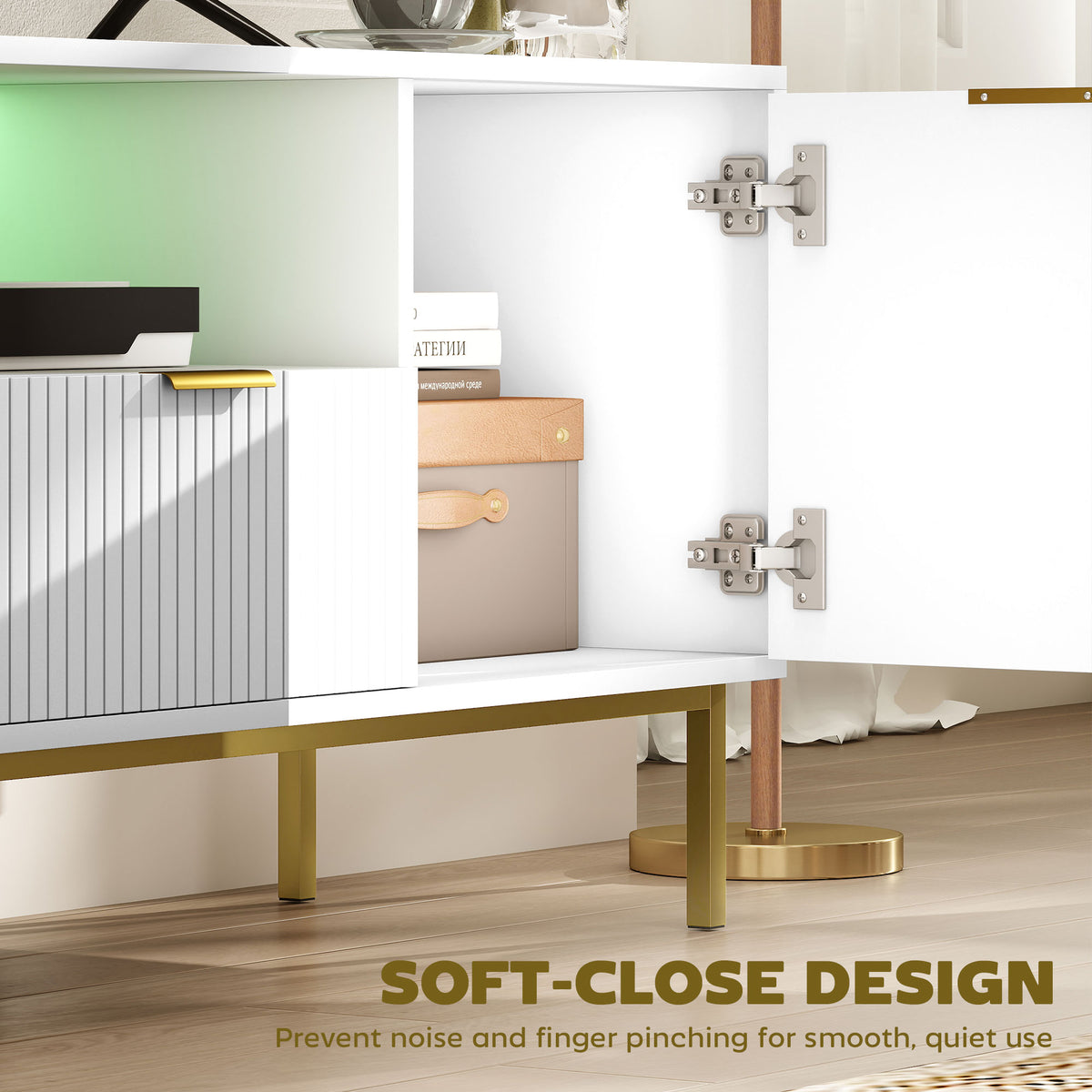 Modern TV Stand for TVs up to 50" with RGB LED Lights - White-Home Furnishings > Living Room Furniture > TV¬†Stands-DECOROLALA
