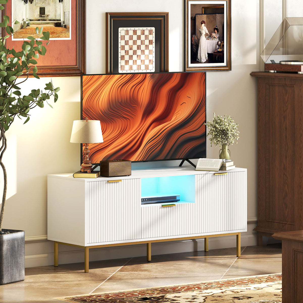 Modern TV Stand for TVs up to 50" with RGB LED Lights - White-Home Furnishings > Living Room Furniture > TV¬†Stands-DECOROLALA
