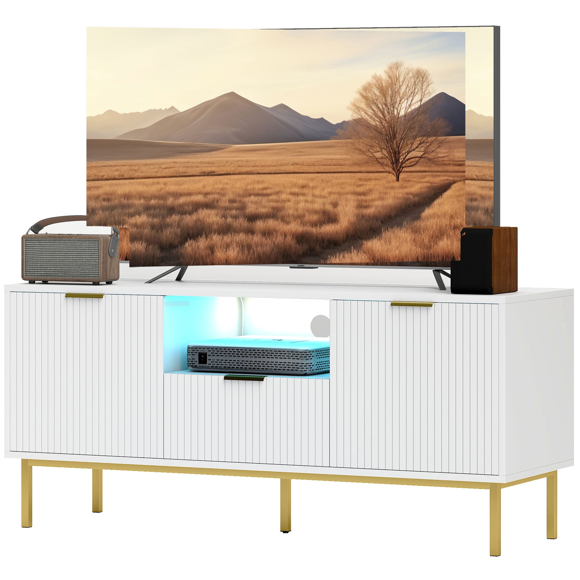 Modern TV Stand for TVs up to 50" with RGB LED Lights - White-Home Furnishings > Living Room Furniture > TV¬†Stands-DECOROLALA