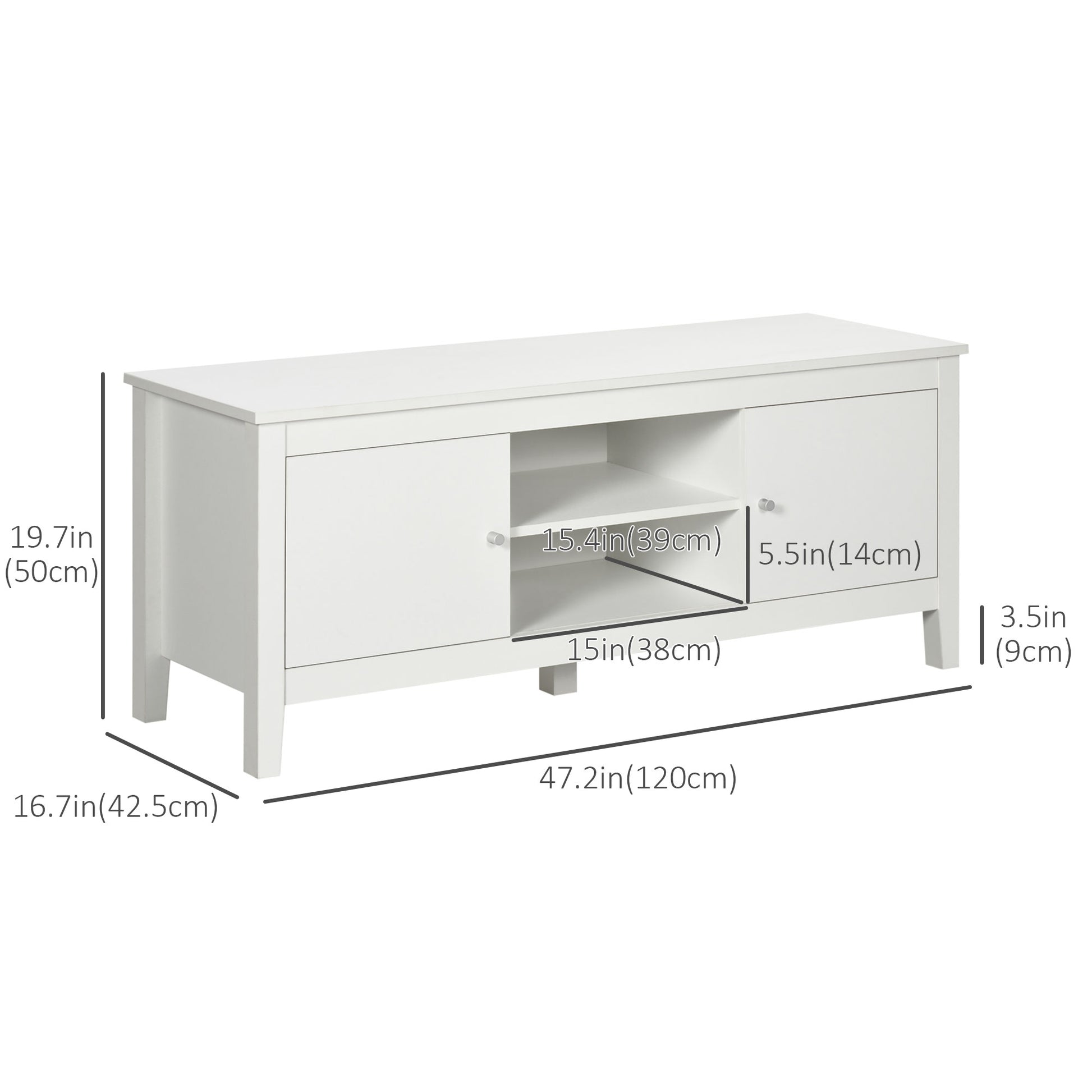 Modern TV Stand for TVs up to 55", TV Bench with Storage Cupboards and Shelves, 47.2" x 16.7" x 19.7", White-Home Furnishings > Living Room Furniture > TV¬†Stands-DECOROLALA