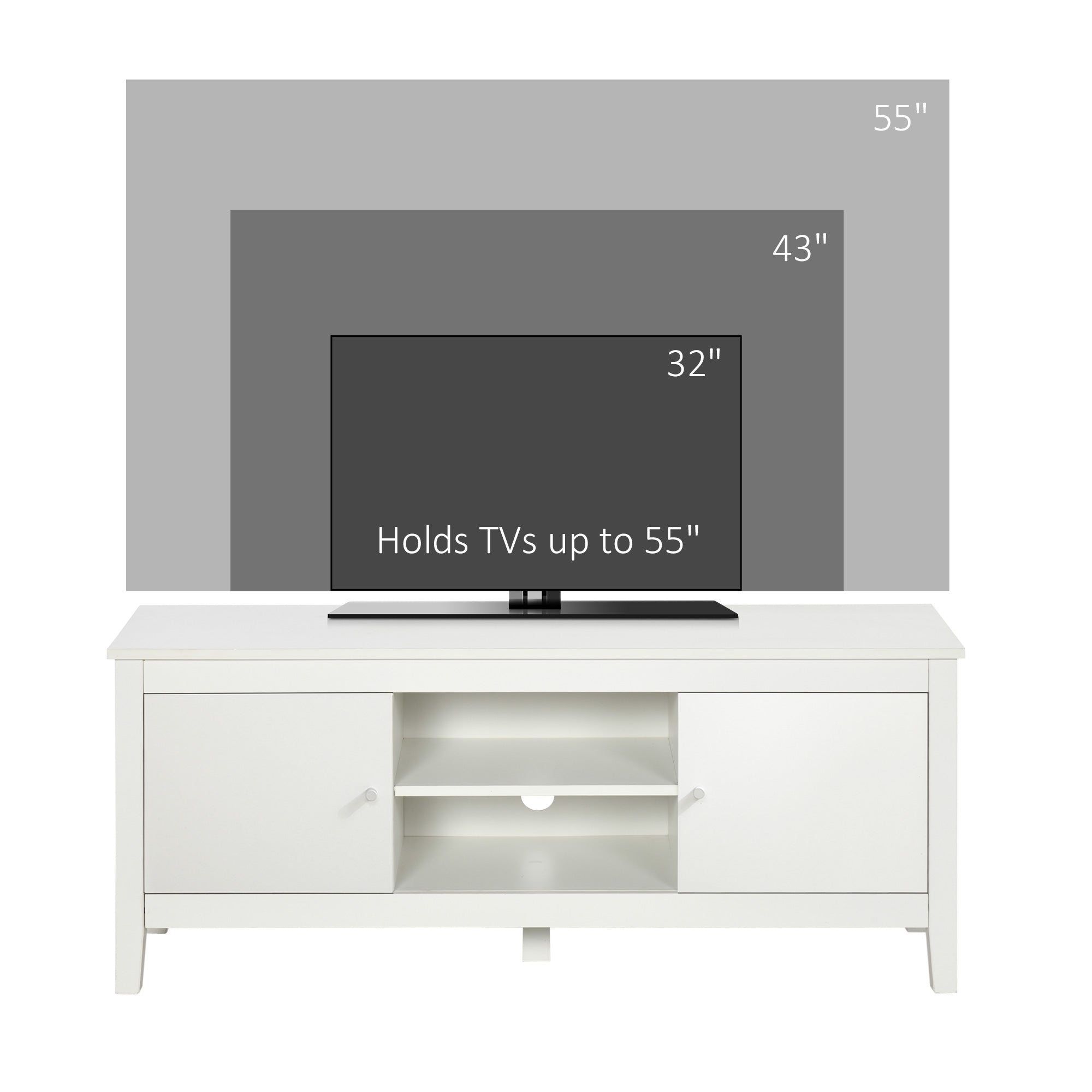 Modern TV Stand for TVs up to 55", TV Bench with Storage Cupboards and Shelves, 47.2" x 16.7" x 19.7", White-Home Furnishings > Living Room Furniture > TV¬†Stands-DECOROLALA