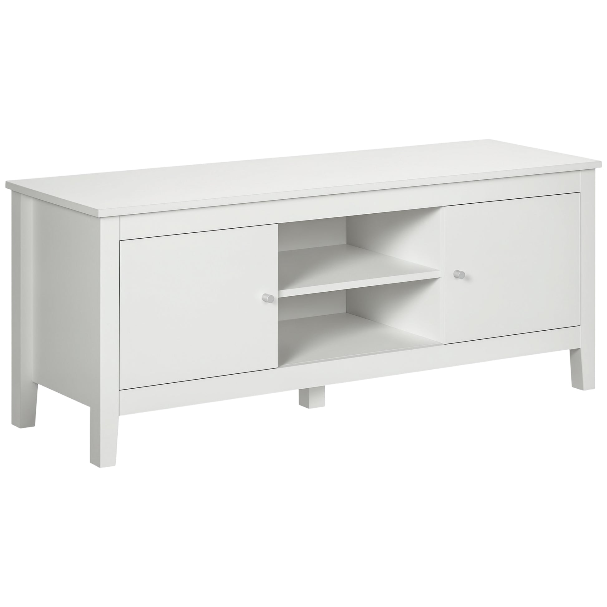 Modern TV Stand for TVs up to 55", TV Bench with Storage Cupboards and Shelves, 47.2" x 16.7" x 19.7", White-Home Furnishings > Living Room Furniture > TV¬†Stands-DECOROLALA