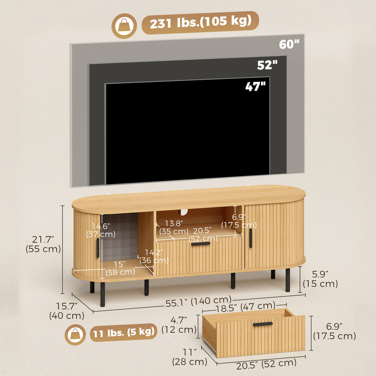 Modern TV Stand for TVs up to 60" - Natural Wood-Home Furnishings > Living Room Furniture > TV¬†Stands-DECOROLALA
