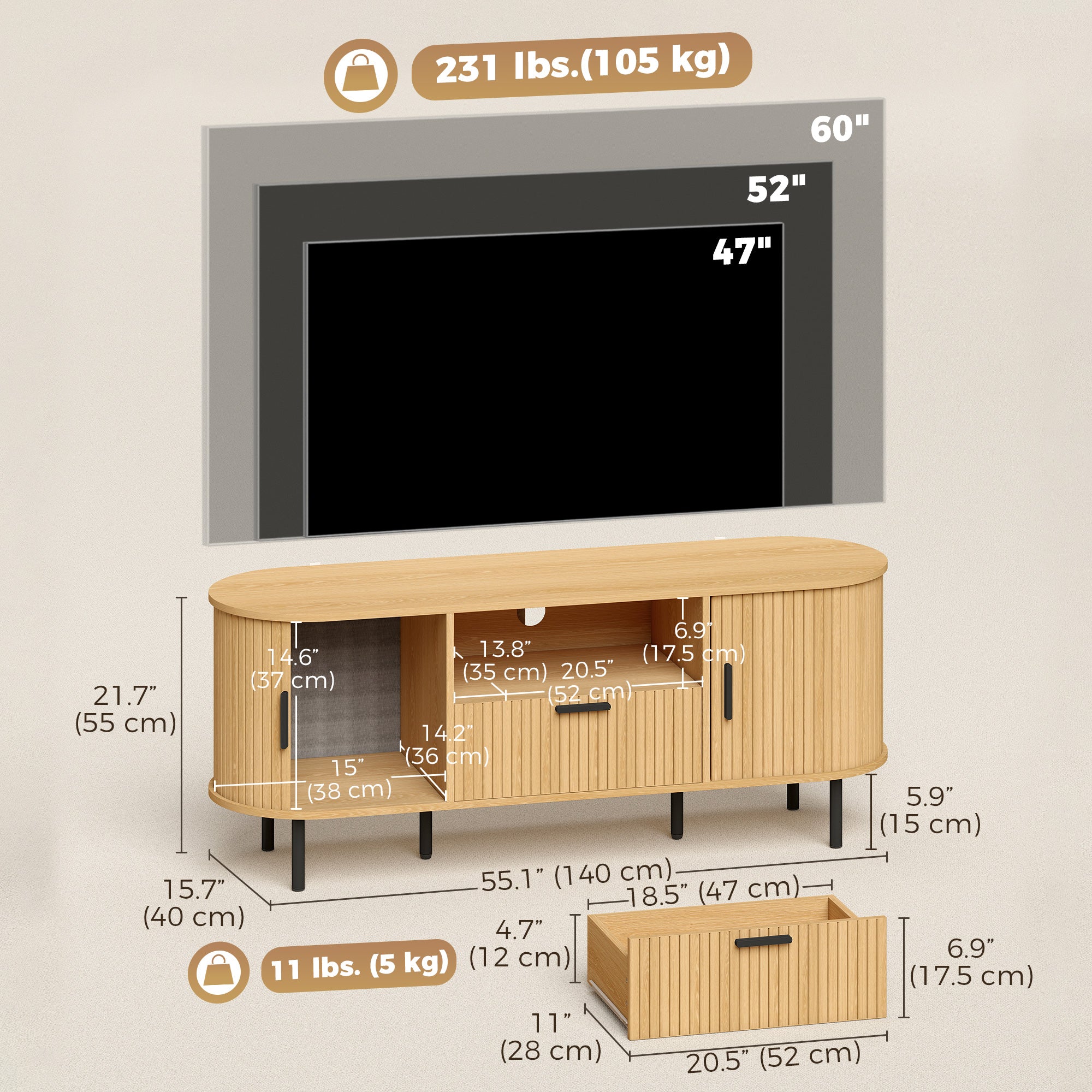 Modern TV Stand for TVs up to 60" - Natural Wood-Home Furnishings > Living Room Furniture > TV¬†Stands-DECOROLALA