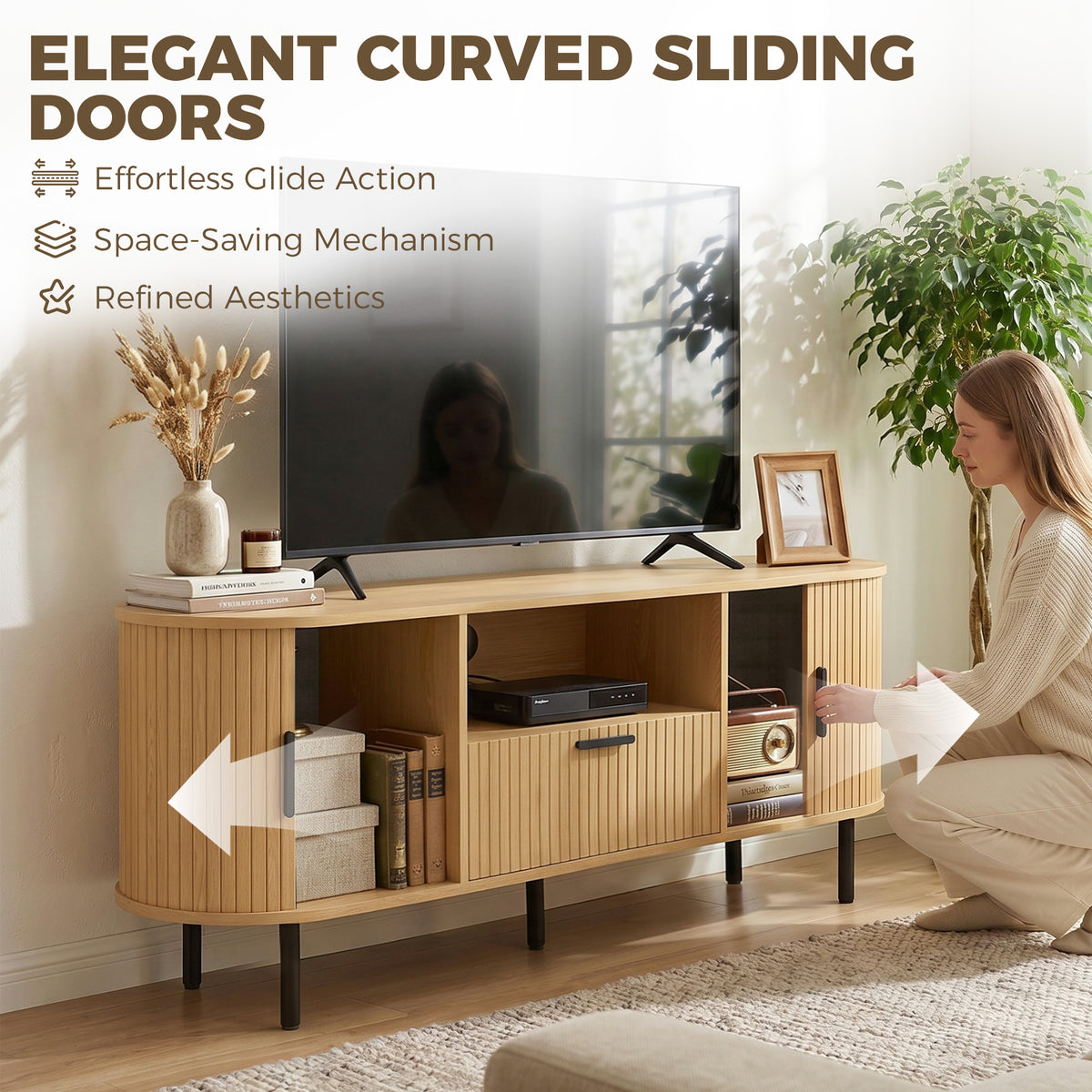Modern TV Stand for TVs up to 60" - Natural Wood-Home Furnishings > Living Room Furniture > TV¬†Stands-DECOROLALA