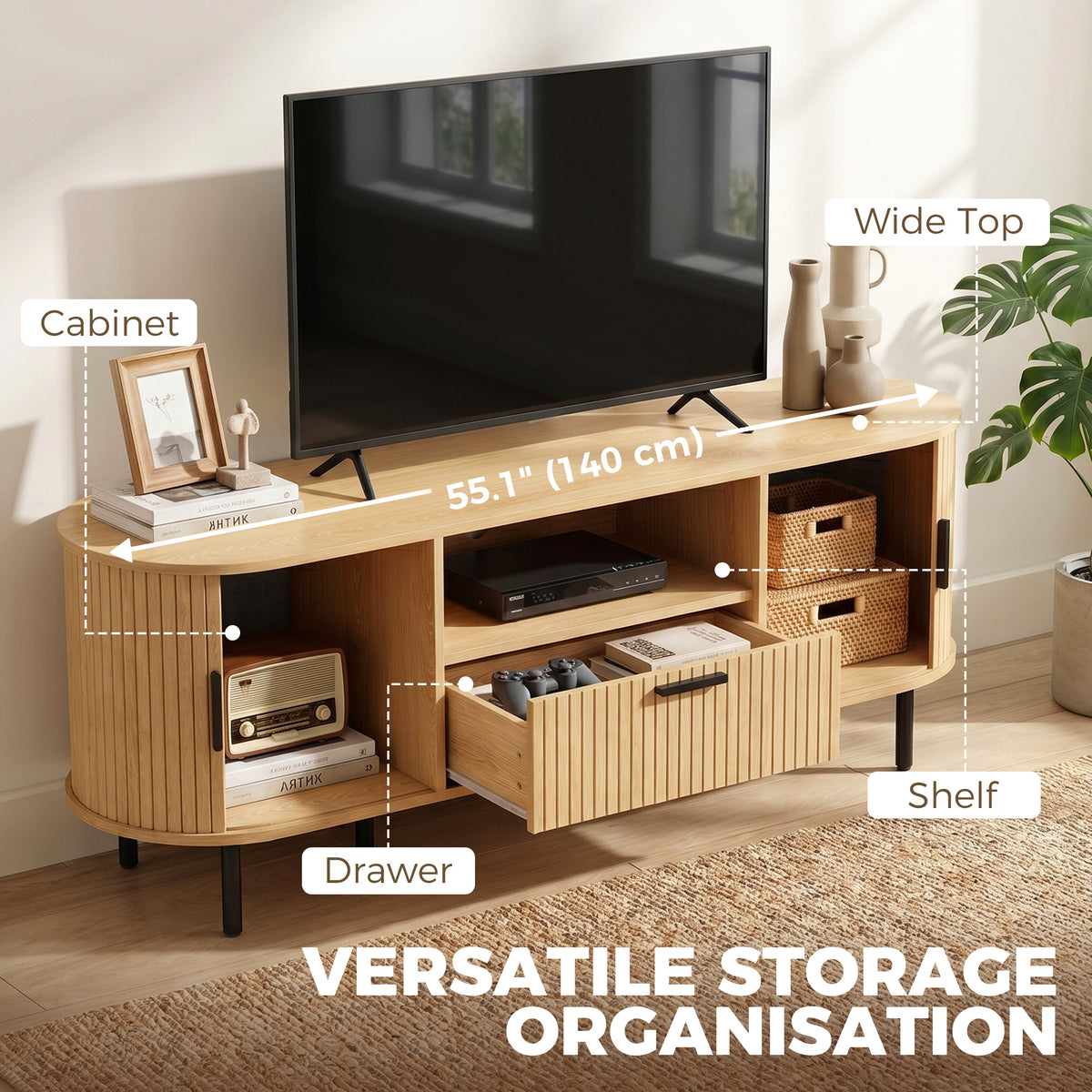 Modern TV Stand for TVs up to 60" - Natural Wood-Home Furnishings > Living Room Furniture > TV¬†Stands-DECOROLALA