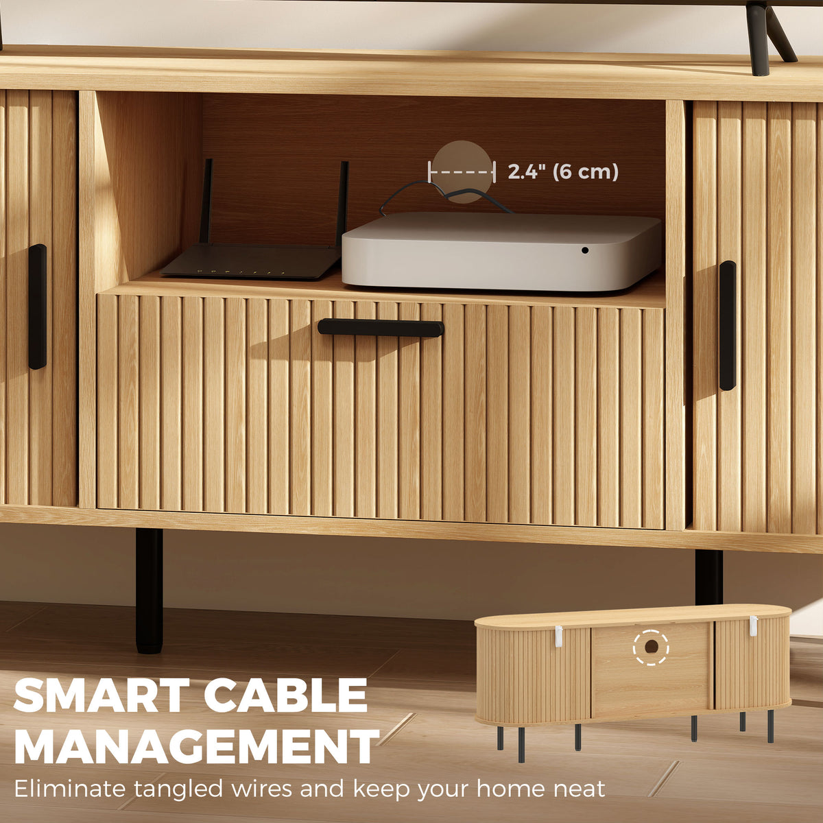 Modern TV Stand for TVs up to 60" - Natural Wood-Home Furnishings > Living Room Furniture > TV¬†Stands-DECOROLALA