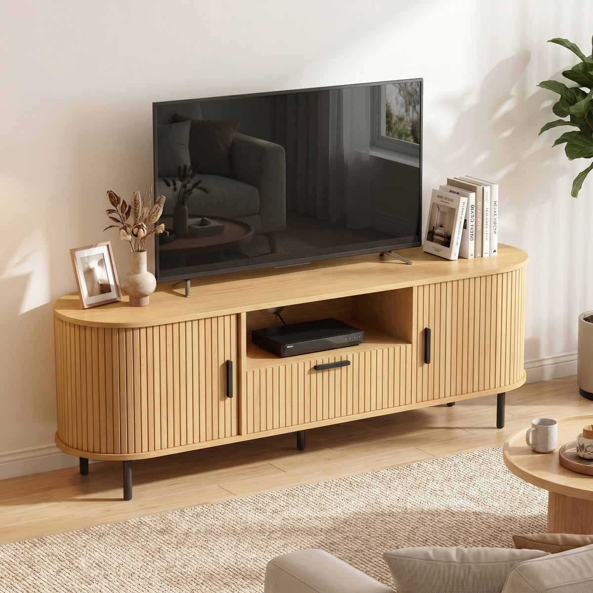 Modern TV Stand for TVs up to 60" - Natural Wood-Home Furnishings > Living Room Furniture > TV¬†Stands-DECOROLALA