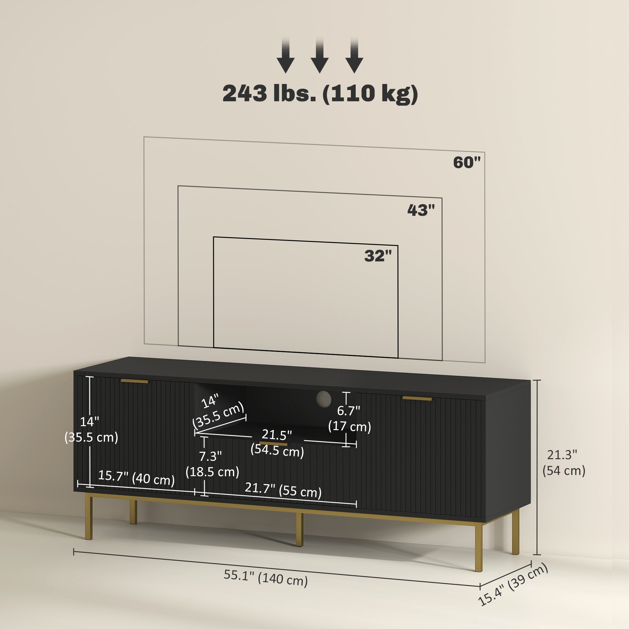 Modern TV Stand for TVs up to 60" with RGB LED Lights - Black-Home Furnishings > Living Room Furniture > TV¬†Stands-DECOROLALA