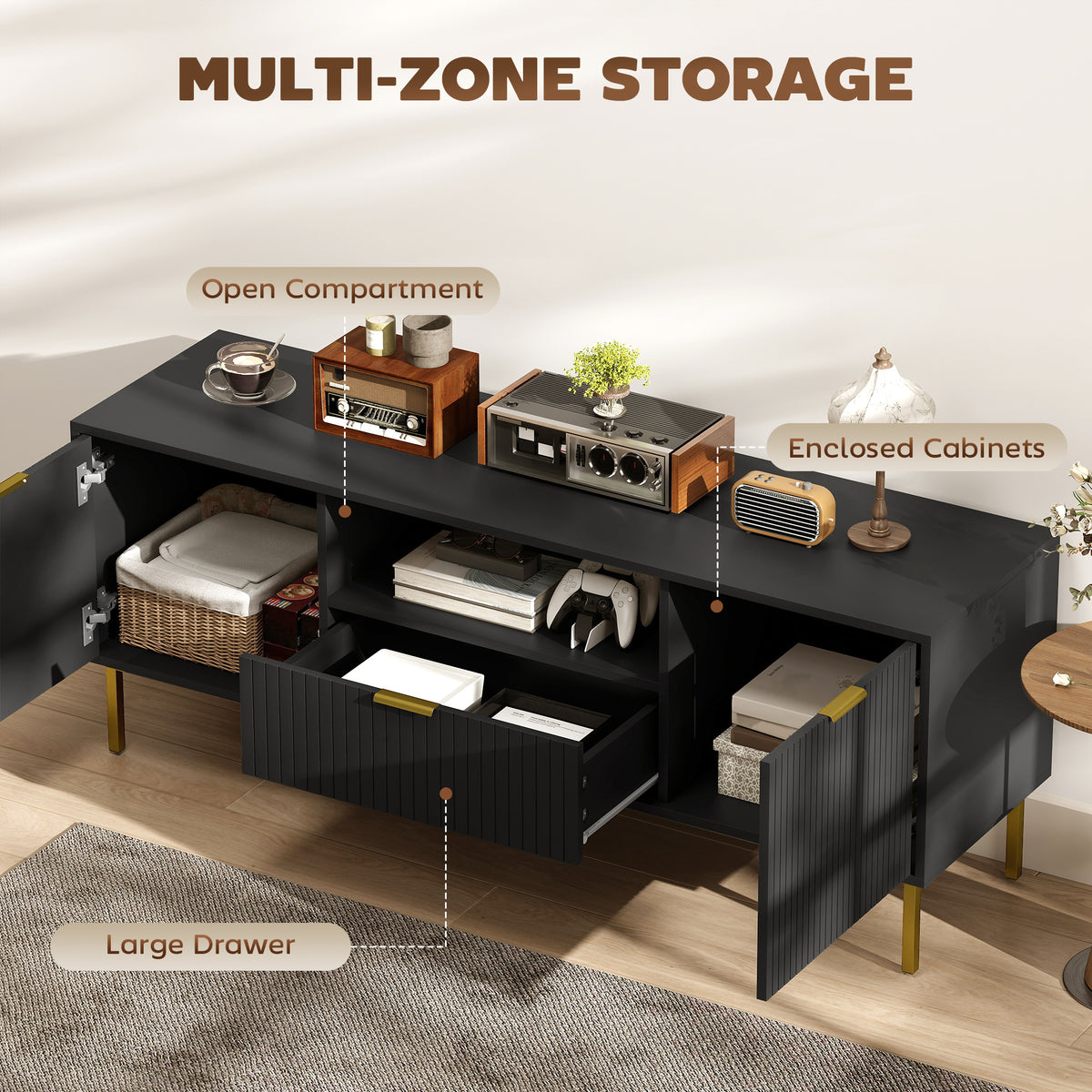 Modern TV Stand for TVs up to 60" with RGB LED Lights - Black-Home Furnishings > Living Room Furniture > TV¬†Stands-DECOROLALA