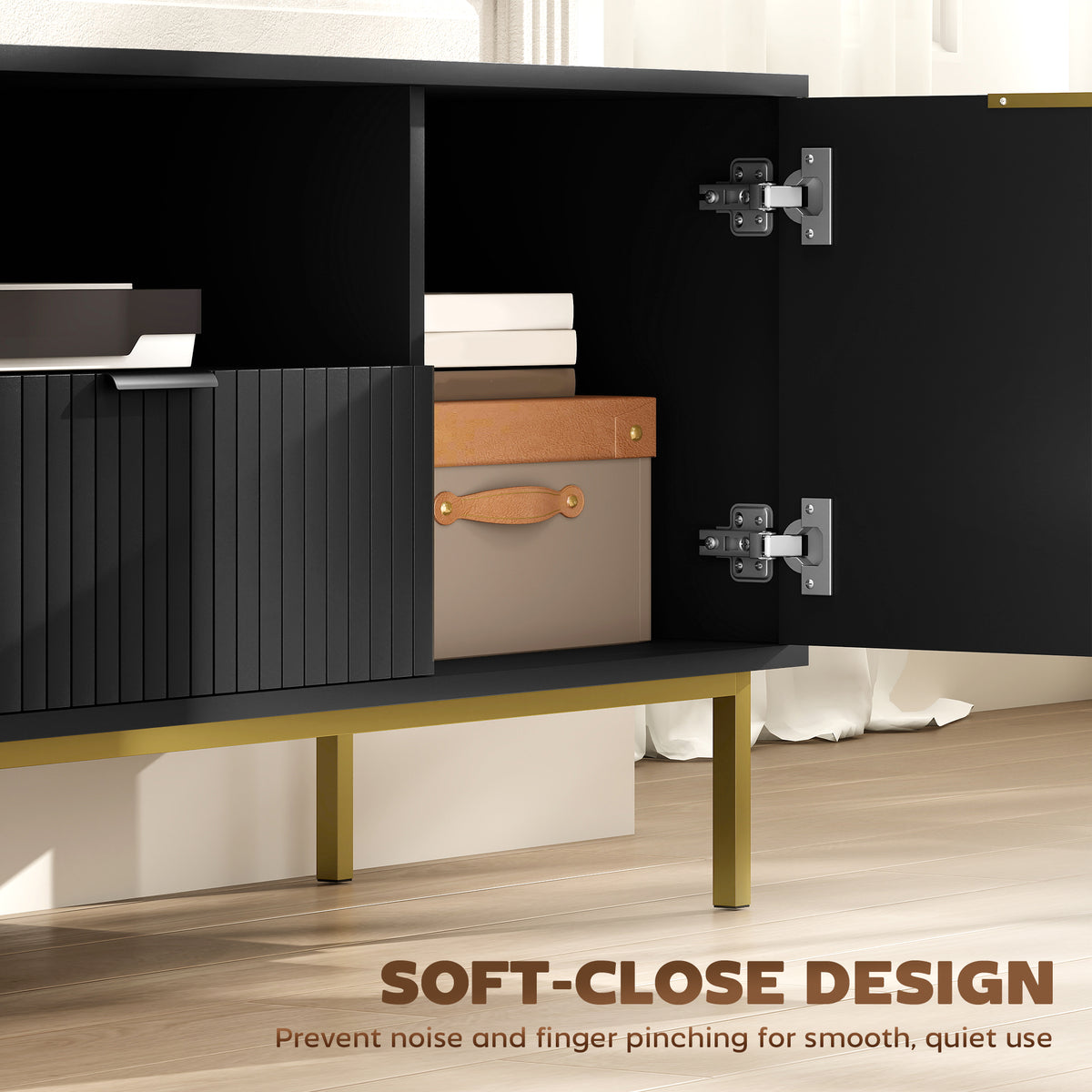 Modern TV Stand for TVs up to 60" with RGB LED Lights - Black-Home Furnishings > Living Room Furniture > TV¬†Stands-DECOROLALA