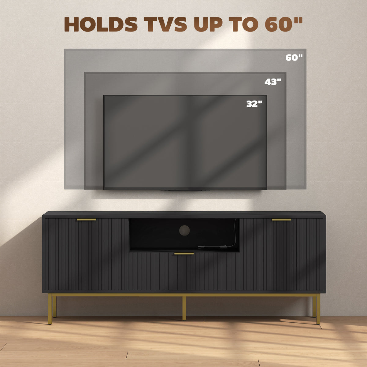 Modern TV Stand for TVs up to 60" with RGB LED Lights - Black-Home Furnishings > Living Room Furniture > TV¬†Stands-DECOROLALA