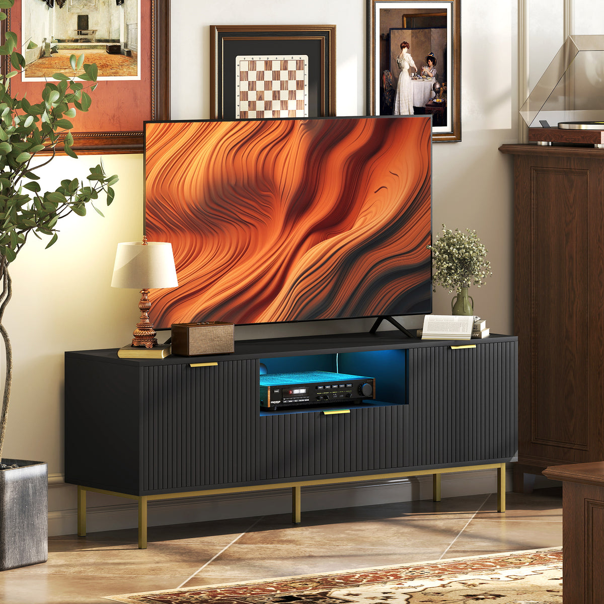 Modern TV Stand for TVs up to 60" with RGB LED Lights - Black-Home Furnishings > Living Room Furniture > TV¬†Stands-DECOROLALA