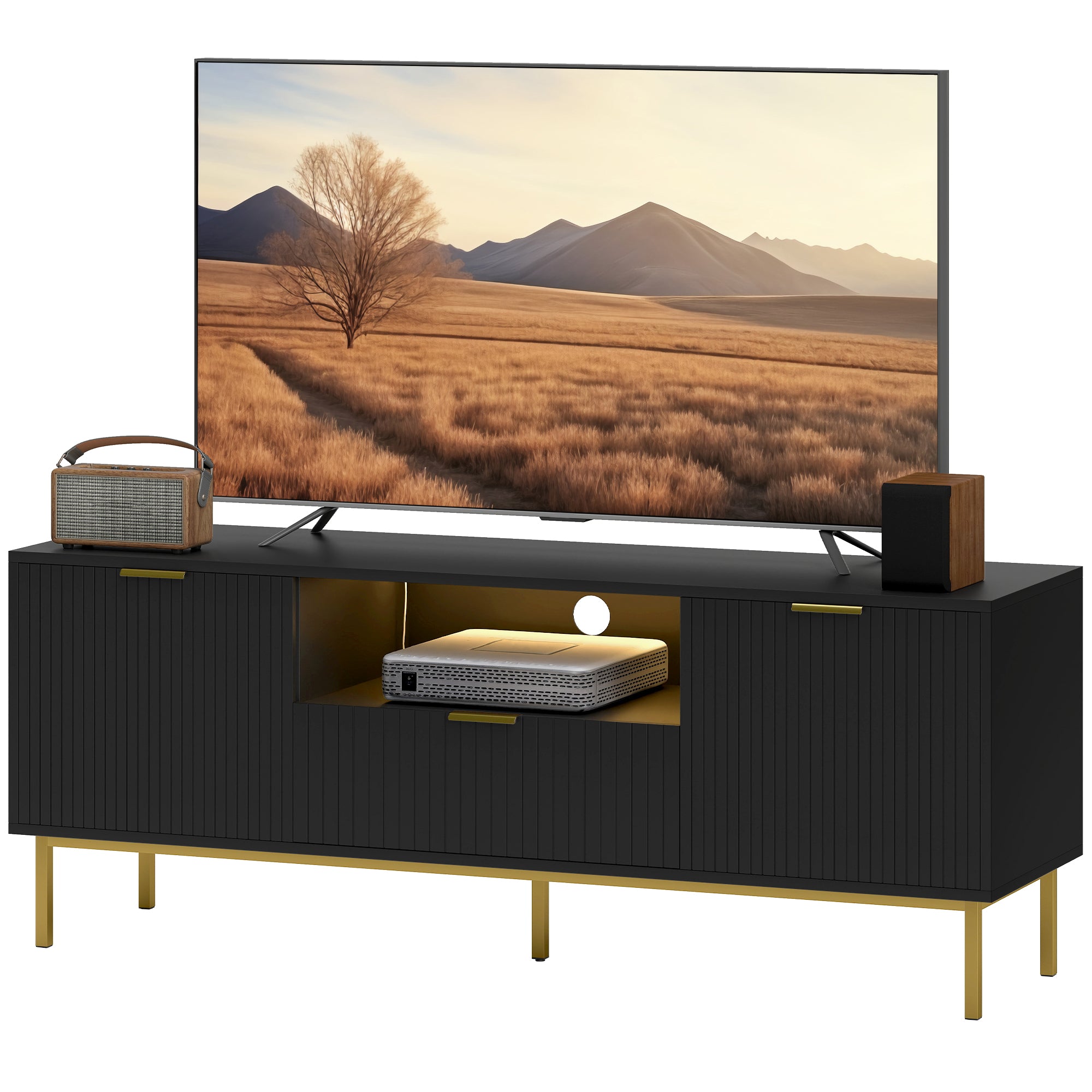 Modern TV Stand for TVs up to 60" with RGB LED Lights - Black-Home Furnishings > Living Room Furniture > TV¬†Stands-DECOROLALA