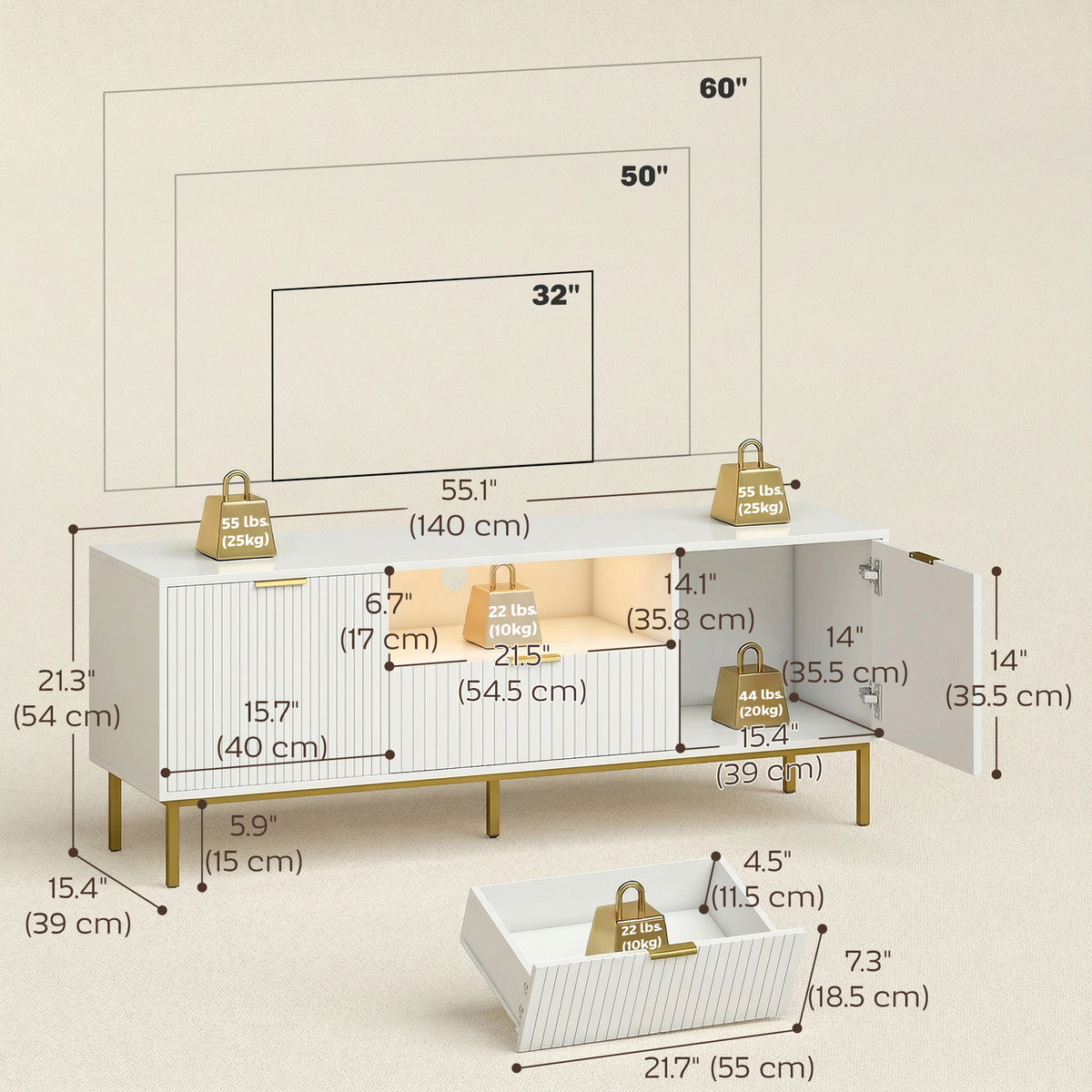 Modern TV Stand for TVs up to 60" with RGB LED - White-Home Furnishings > Living Room Furniture > TV¬†Stands-DECOROLALA