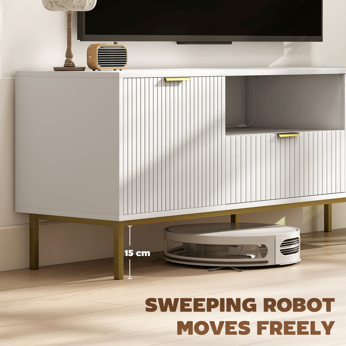 Modern TV Stand for TVs up to 60" with RGB LED - White-Home Furnishings > Living Room Furniture > TV¬†Stands-DECOROLALA