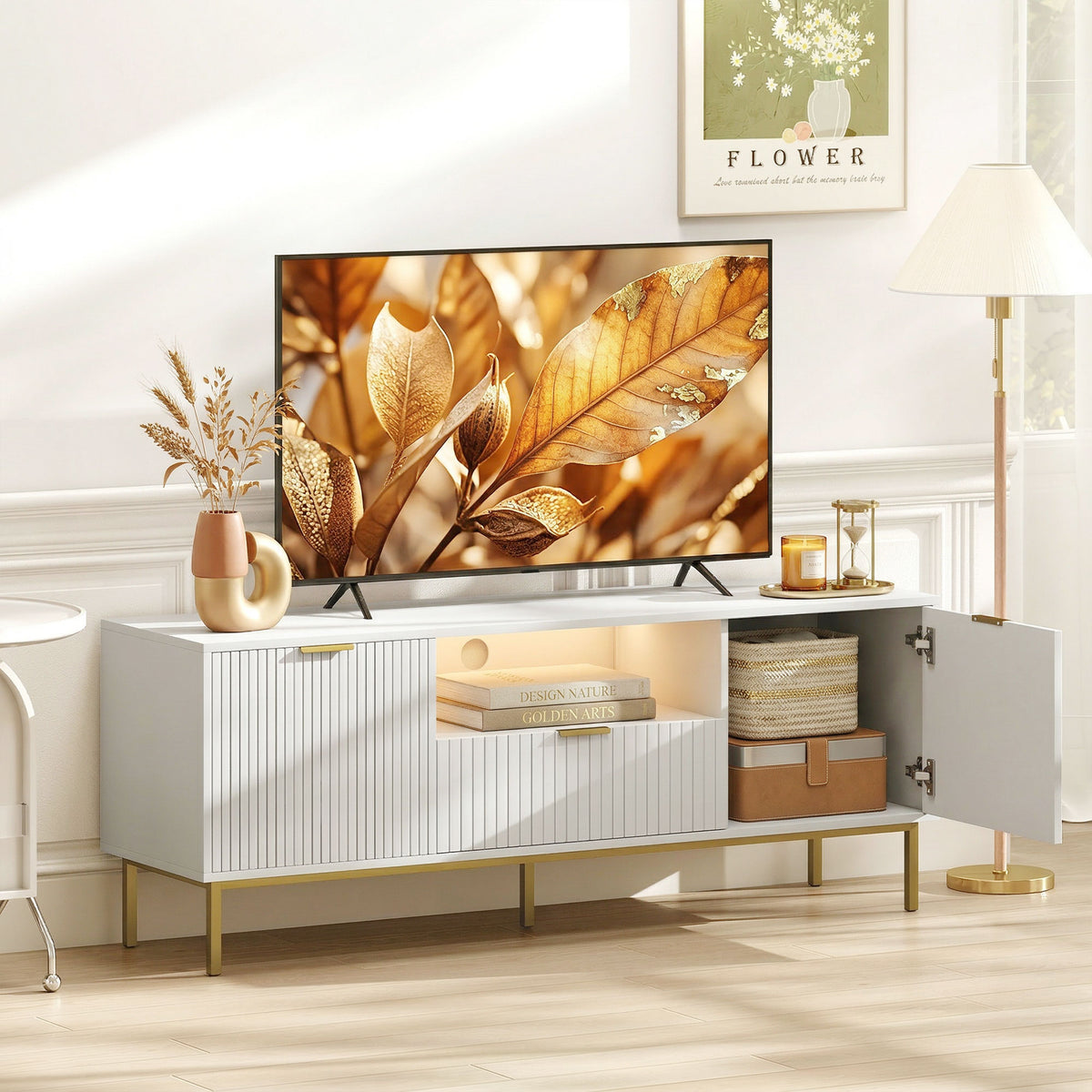 Modern TV Stand for TVs up to 60" with RGB LED - White-Home Furnishings > Living Room Furniture > TV¬†Stands-DECOROLALA