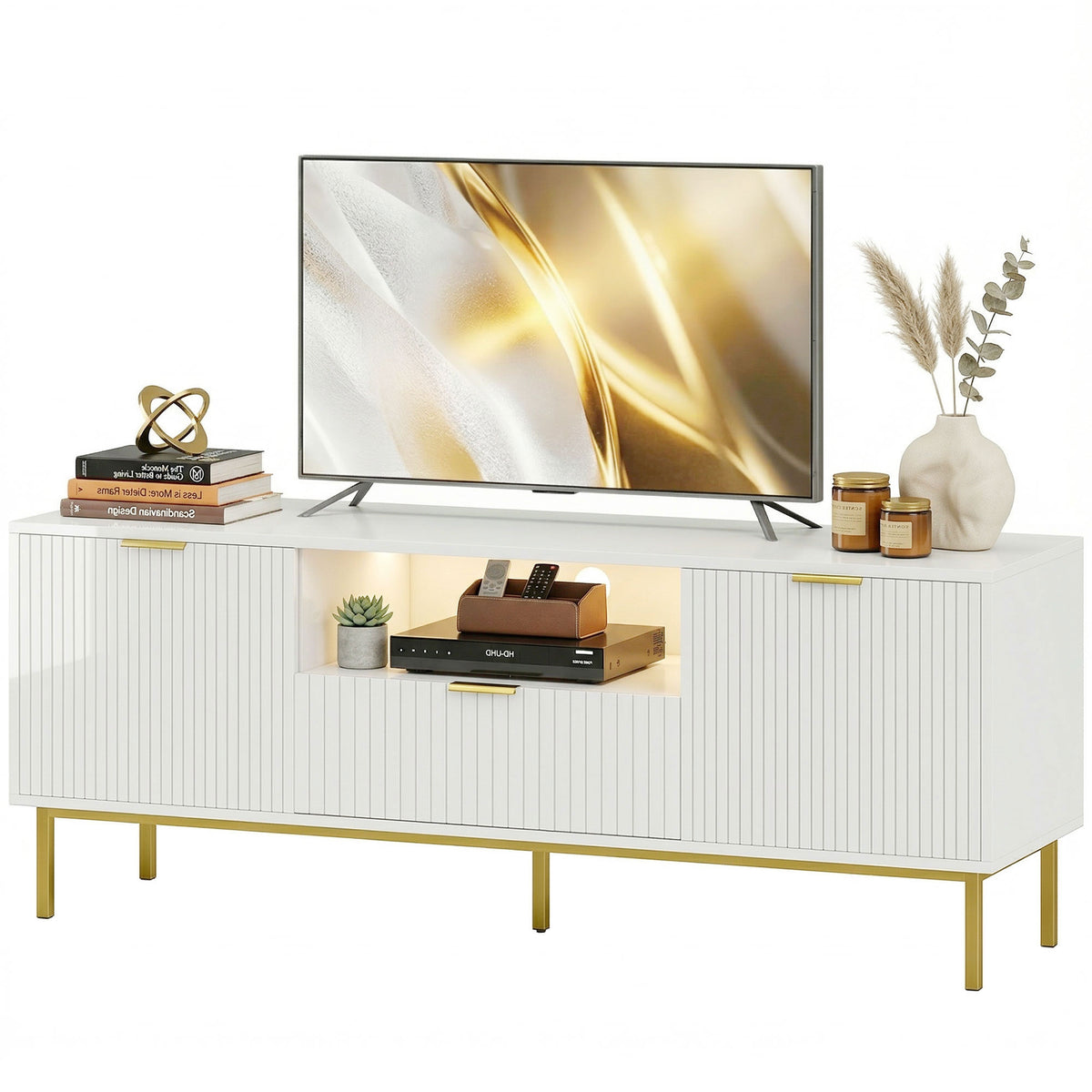 Modern TV Stand for TVs up to 60" with RGB LED - White-Home Furnishings > Living Room Furniture > TV¬†Stands-DECOROLALA