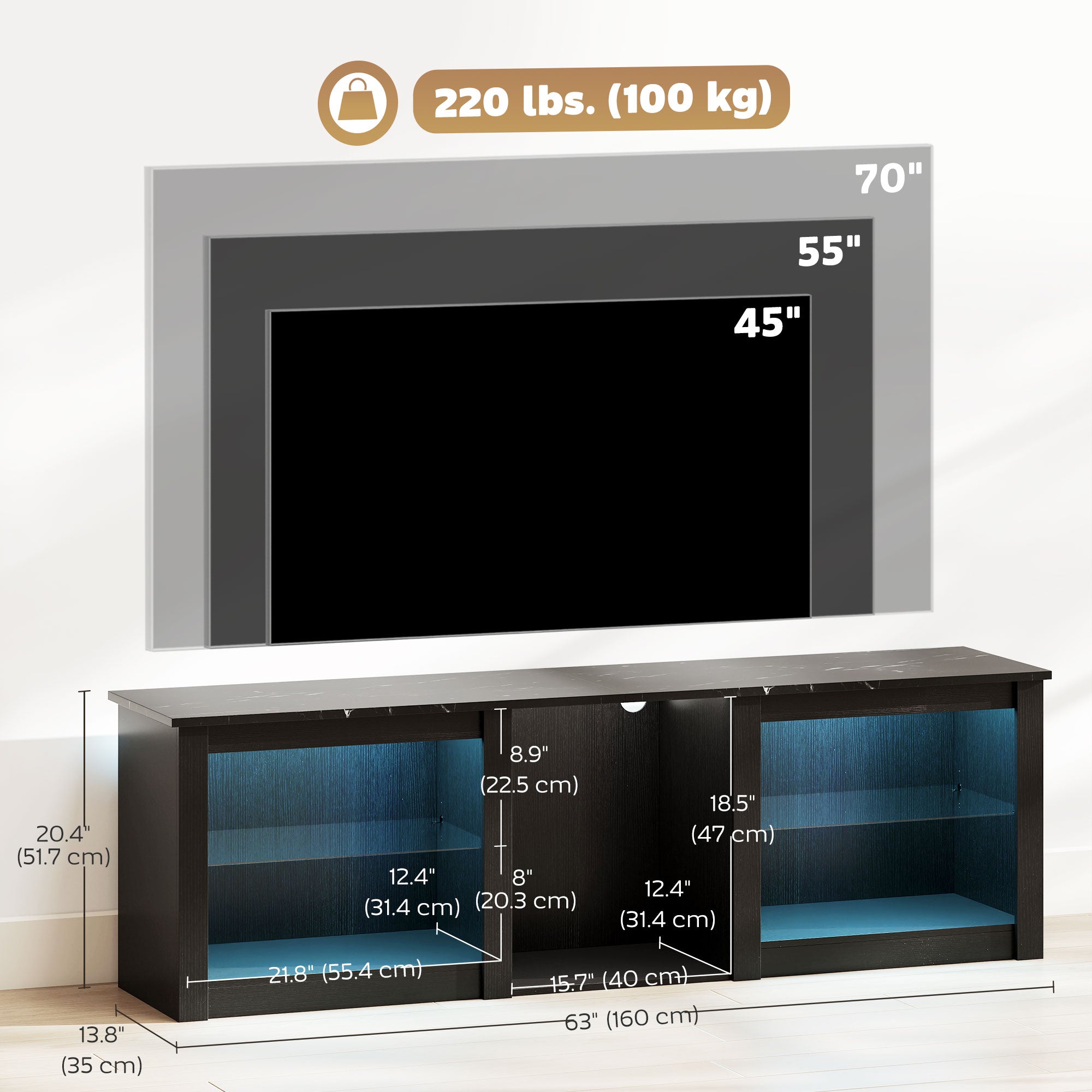 Modern TV Stand with LED Lights for TVs up to 70" - Black-Home Furnishings > Living Room Furniture > TV¬†Stands-DECOROLALA