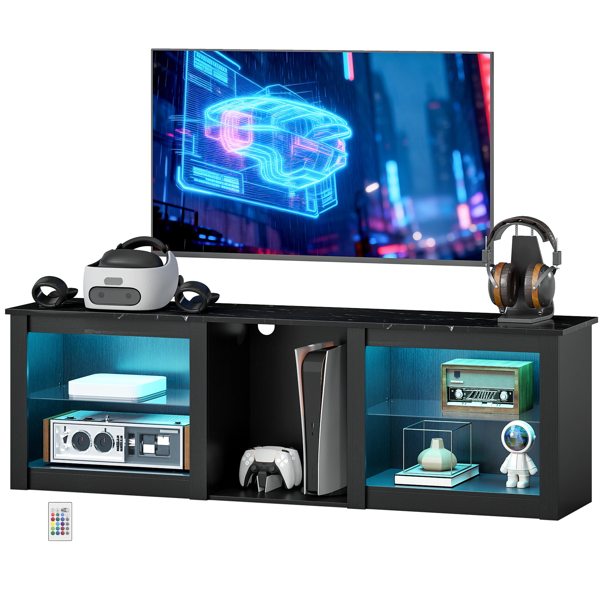 Modern TV Stand with LED Lights for TVs up to 70" - Black-Home Furnishings > Living Room Furniture > TV¬†Stands-DECOROLALA