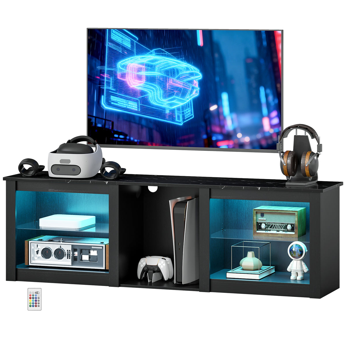 Modern TV Stand with LED Lights for TVs up to 70" - Black-TV Stands-DECOROLALA