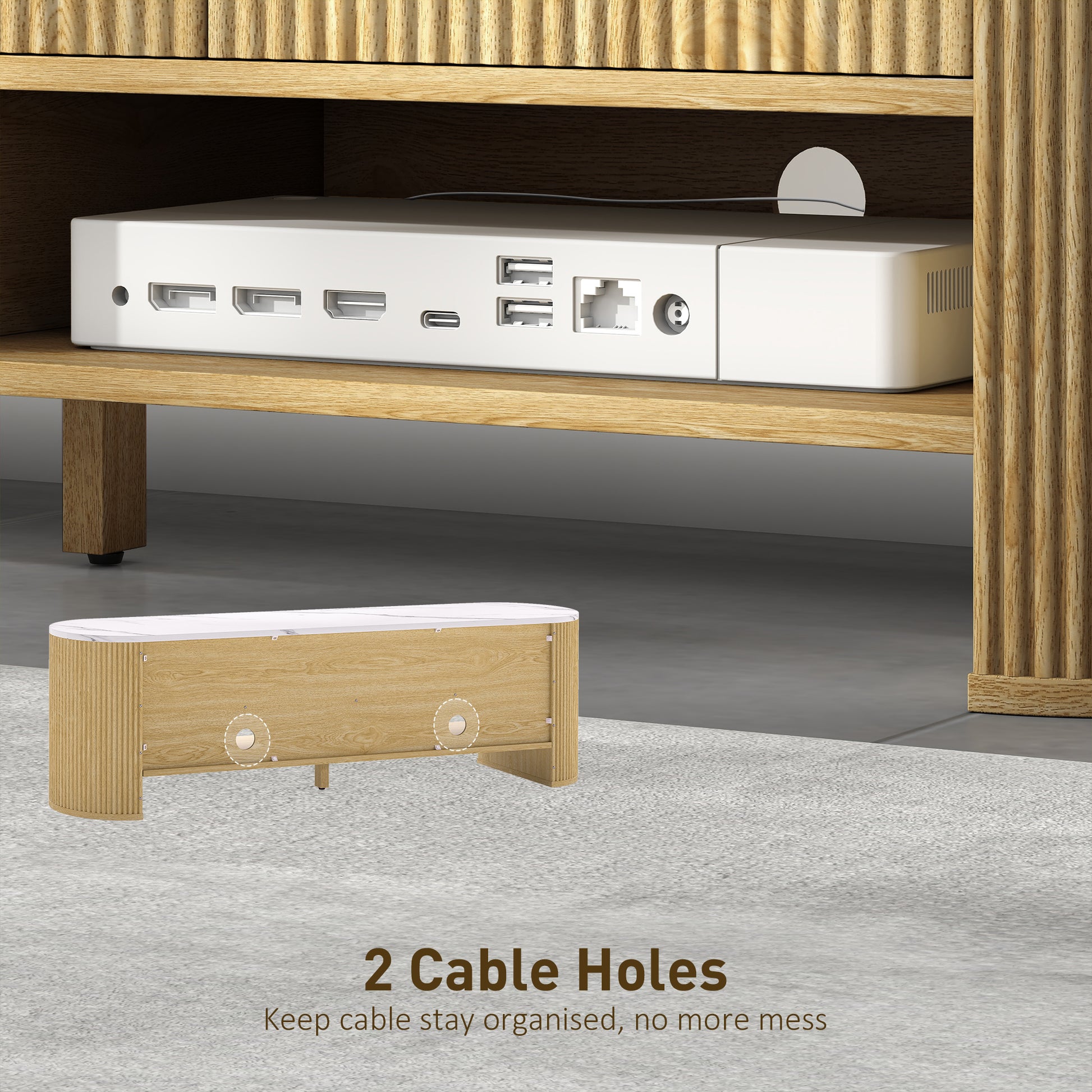 Modern TV Stand with Marble-Effect Top, 3 Drawers, 2 Shelves, 32-65 Inch Fit, Natural-DECOROLALA